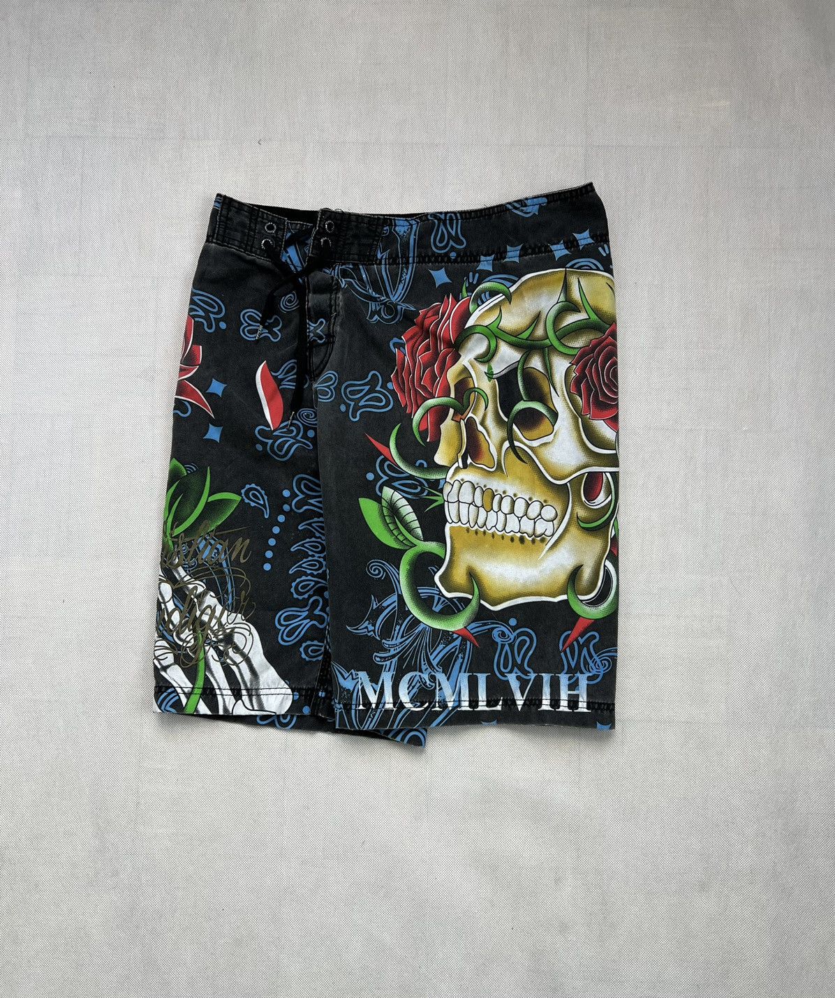 Christian Audigier × Ed Hardy × Vintage Rare Shorts Christian Audiger Ed Hardy Mcmlvih Skull Vintage Size US 32 / EU 48 - 1 Thumbnail