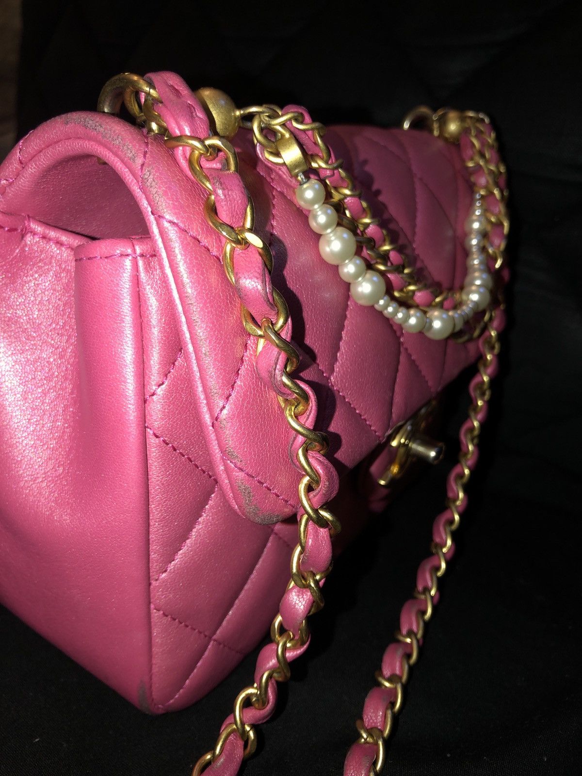 Chanel Chanel Flap Bag Crossbody with Faux Pearl Chain Detail Size ONE SIZE - 6 Thumbnail