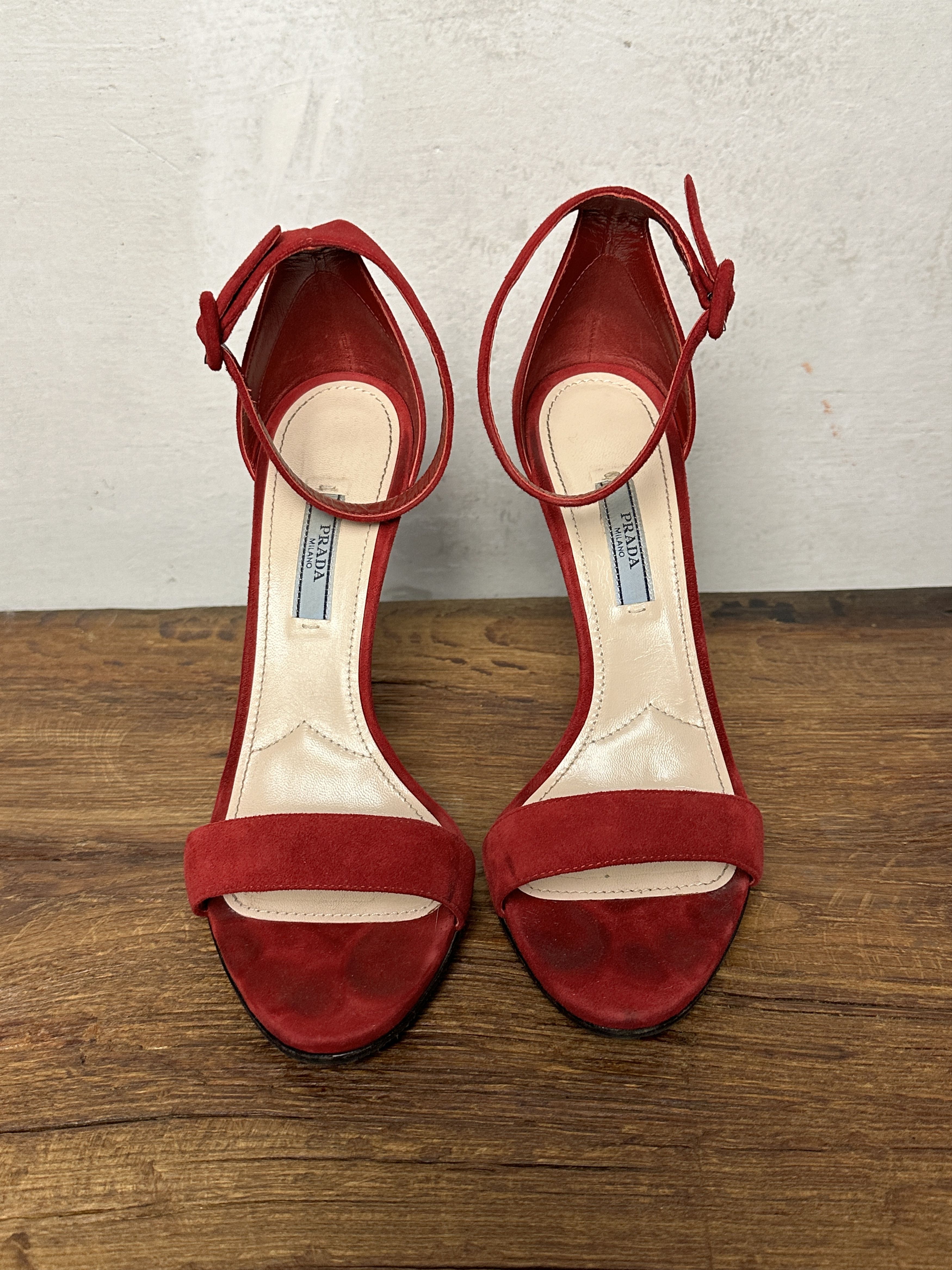 Prada Prada Red Suede Open Toe Ankle Strap Sandals Size US 9 / IT 39 - 6 Thumbnail