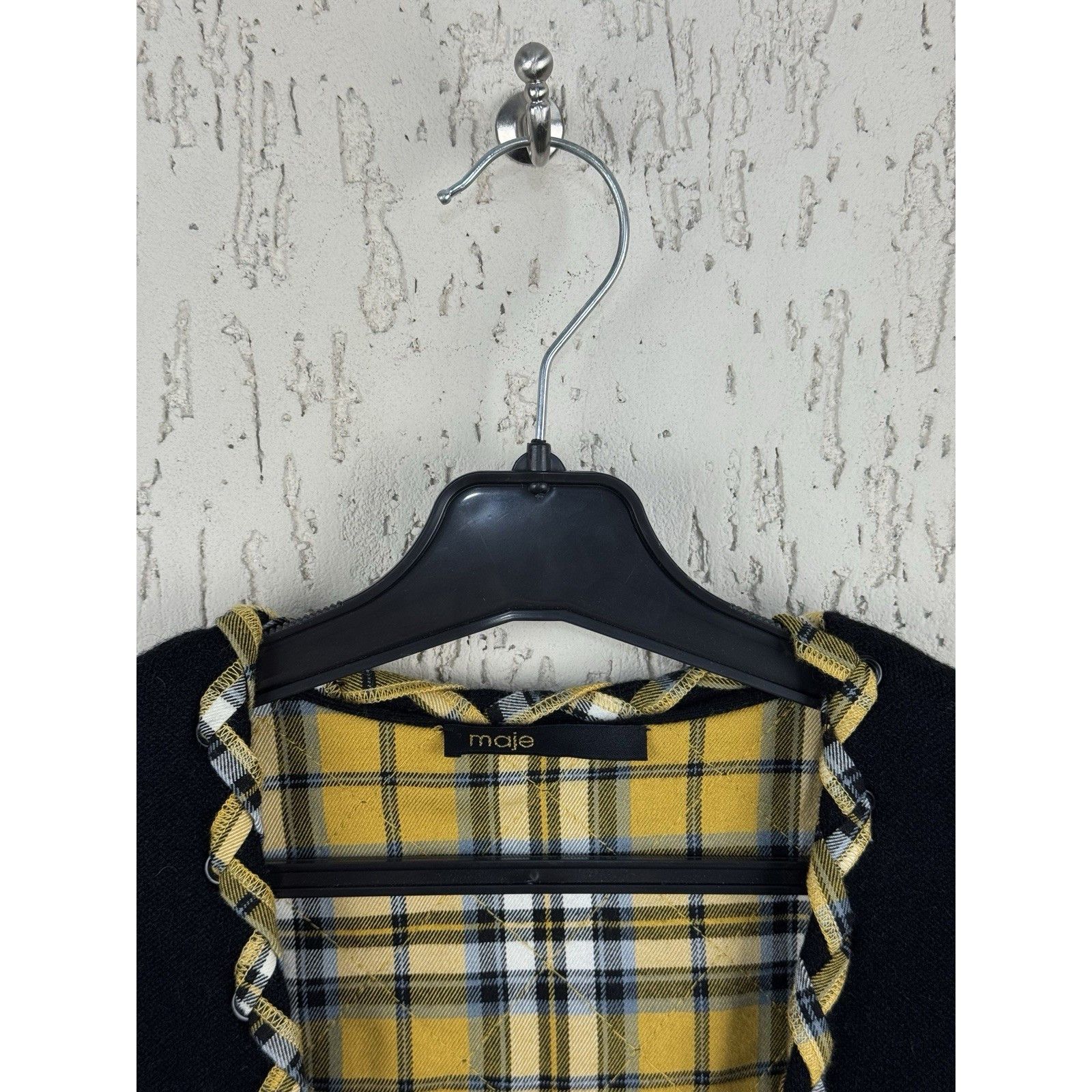 Maje MAJE Reversible Checked Black Yellow Plaid Bow Tie Knit Card Size XS / US 0-2 / IT 36-38 - 4 Thumbnail