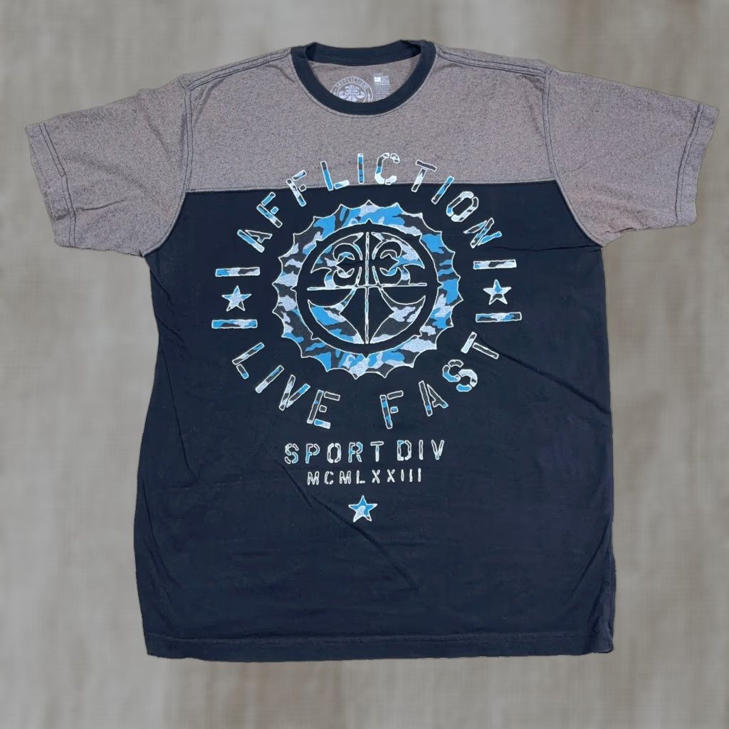 Affliction Affliction Shirt Men XL Black Gray Tee Live Fast MMA Sports Division Adult Size US XL / EU 56 / 4 - 1 Thumbnail