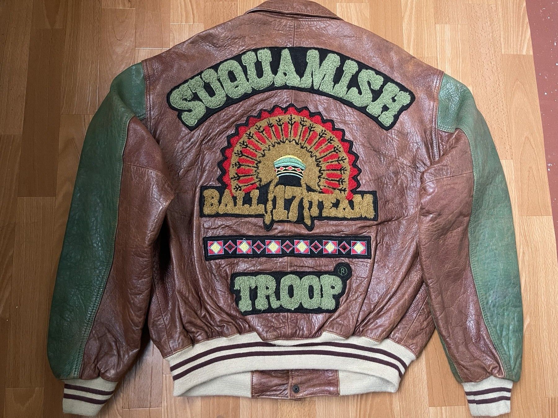 Troop Troop Suquamish leather jacket, Indian vintage varsity 90s L Size US L / EU 52-54 / 3 - 3 Thumbnail