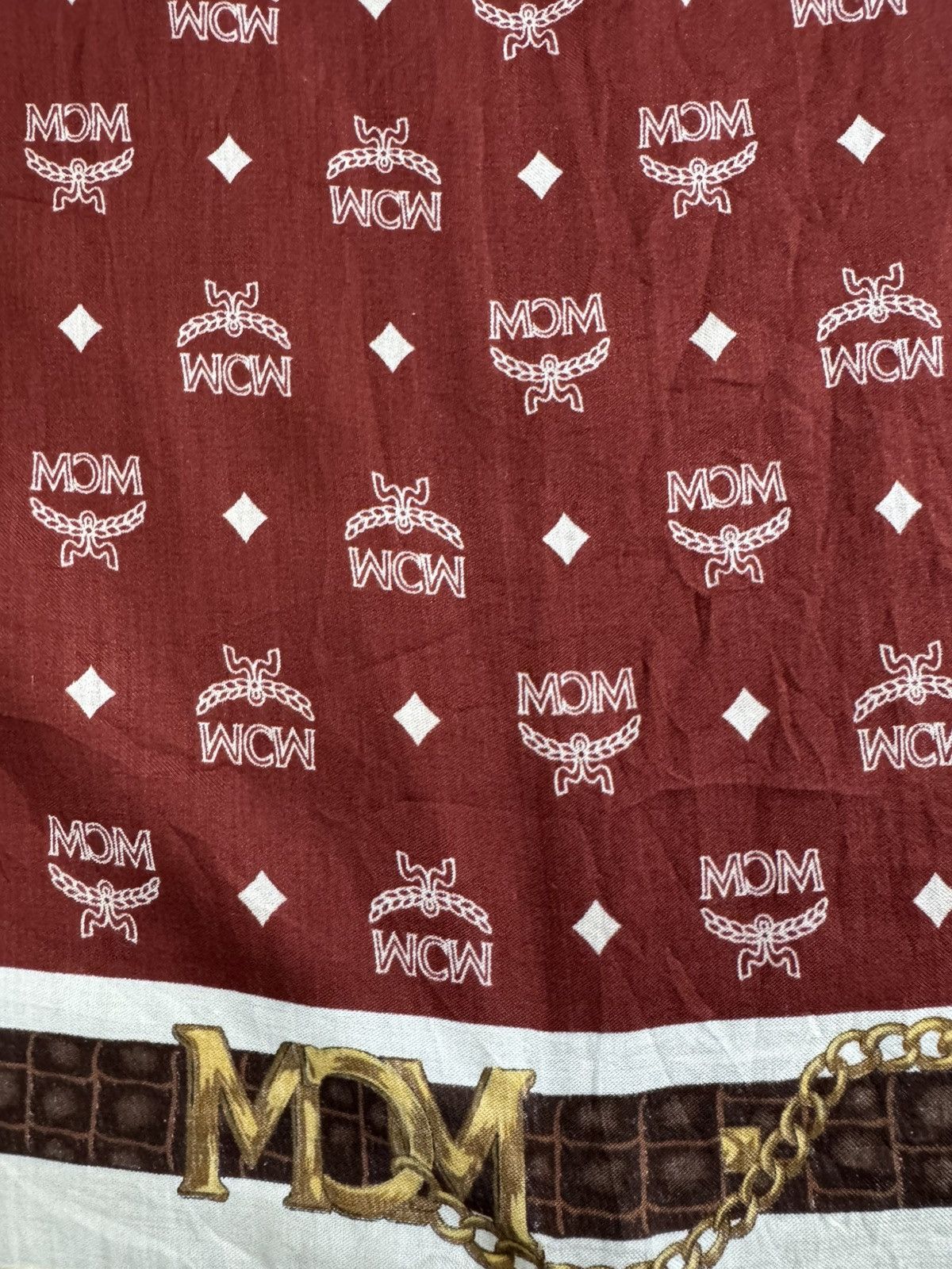 MCM Vintage MCM Bandana Scarf Bordeaux Red Cream Gold Logo Size ONE SIZE - 8 Thumbnail
