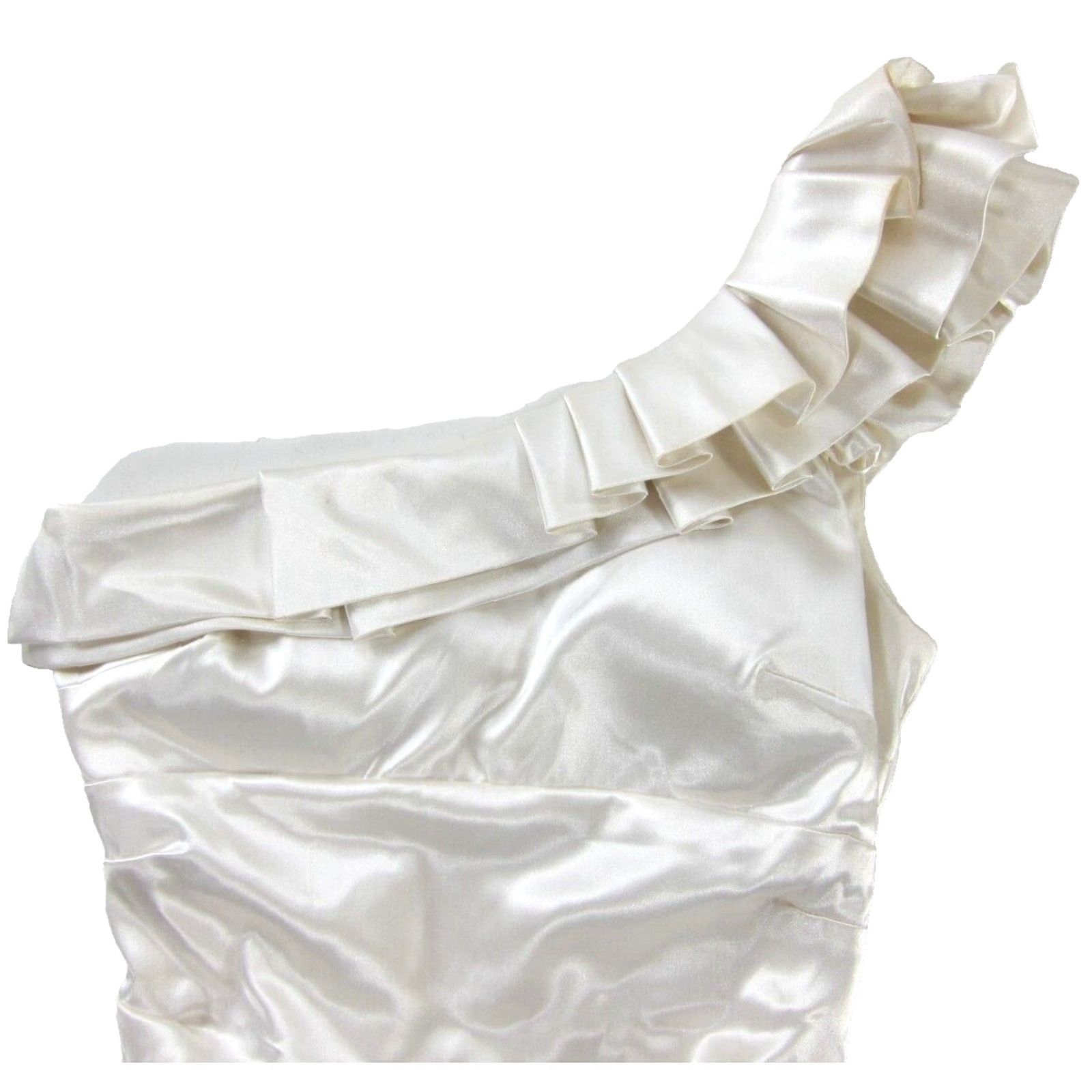 Vintage B. Darlin Ivory Silky Satin Ruffle One Shoulder Prom Cocktail Party Dress 5/6 Size S / US 4 / IT 40 - 4 Thumbnail