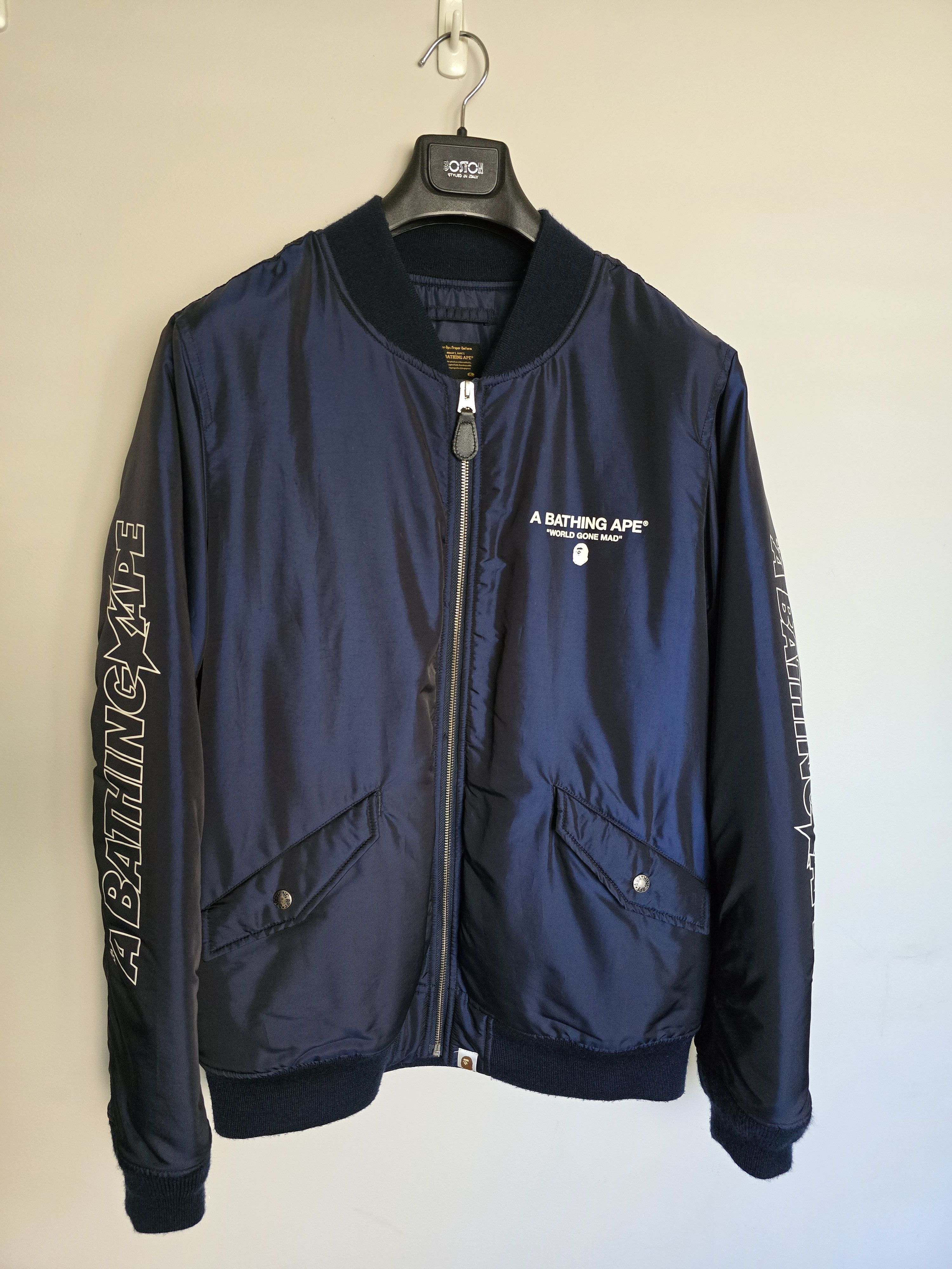 Bape A Bathing Ape Logo Bomber Jacket Navy Size US L / EU 52-54 / 3 - 1 Thumbnail