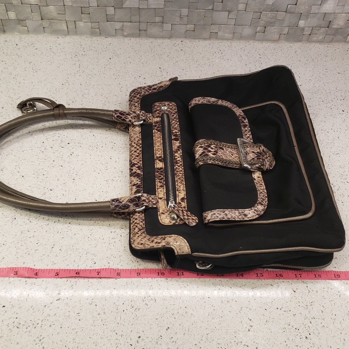 Brighton Womens Brighton Handbag Faux Python Trim Shoulder Bag Black Size ONE SIZE - 19 Thumbnail