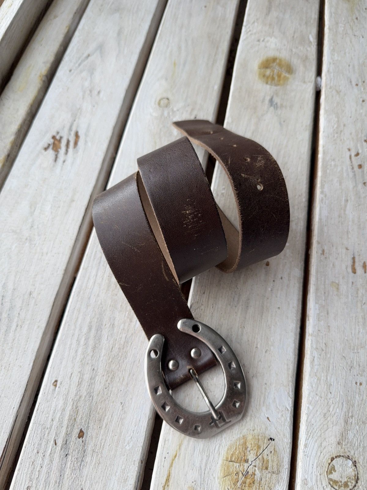 Designer × Leather × Vintage VTG 90s Rashmoteka Swiss Leather Belt Horseshoe Buckle Size ONE SIZE - 2 Thumbnail