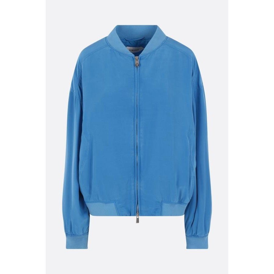 Versace VERSACE Blue Silk Poplin Bomber Jacket New & Authentic (Wome Size M / US 6-8 / IT 42-44 - 1 Thumbnail