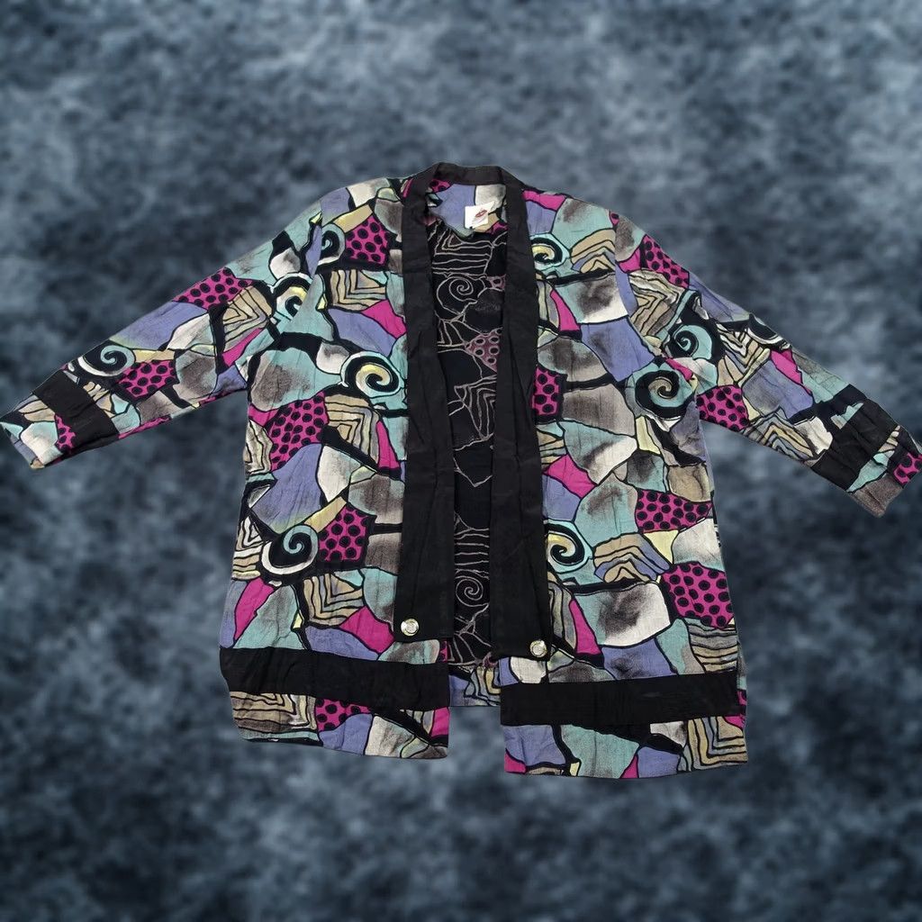 Pinko VINTAGE Smart Woman Jacket Womens 2X Black Pink Geometric Open Front Cardigan Size XXL / US 16-18 / IT 52-54 - 1 Thumbnail
