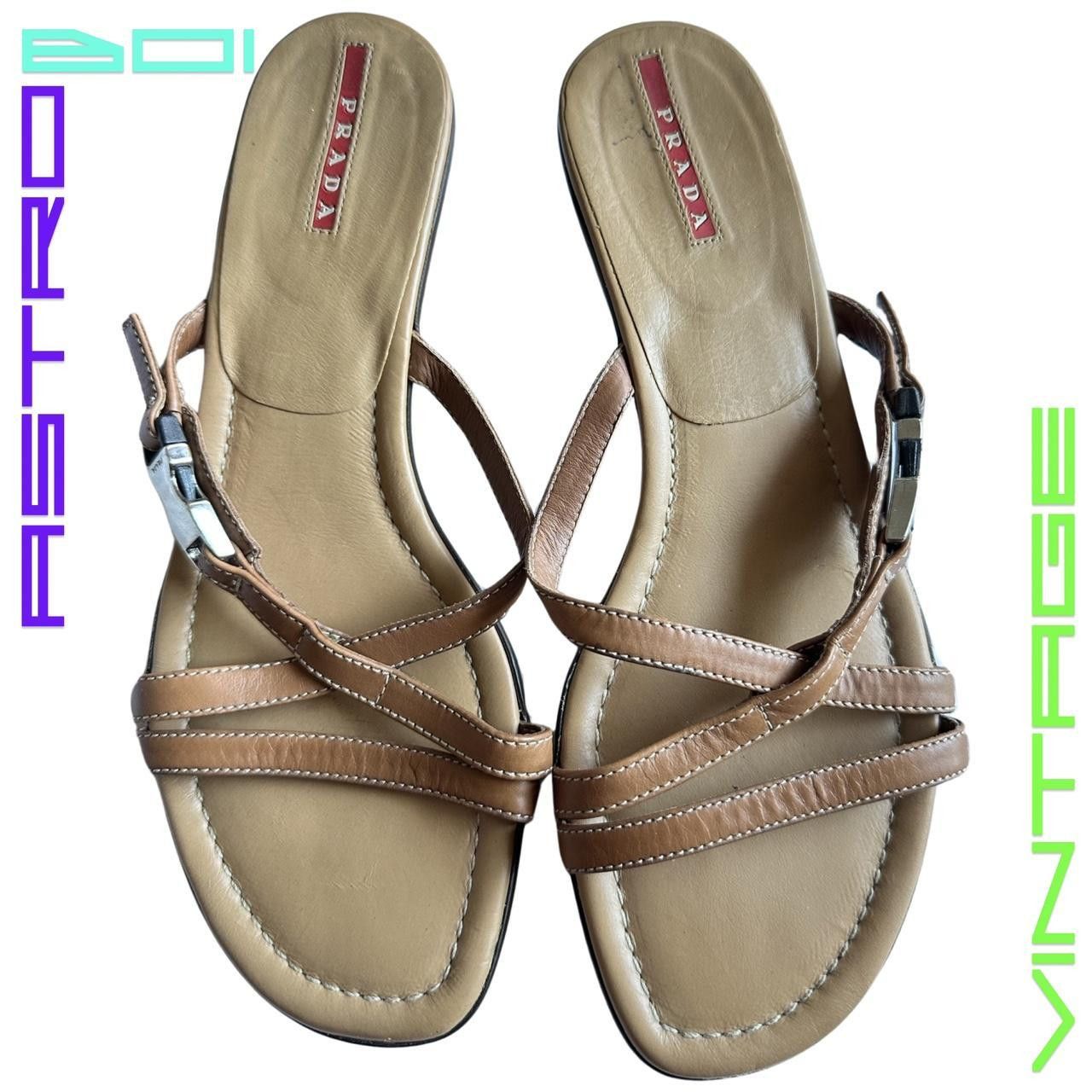image of Vintage Prada Leather Strappy Kitten Heel Shoes_ Tan_ 38.5 Shoes, Women's (Size 7.5)