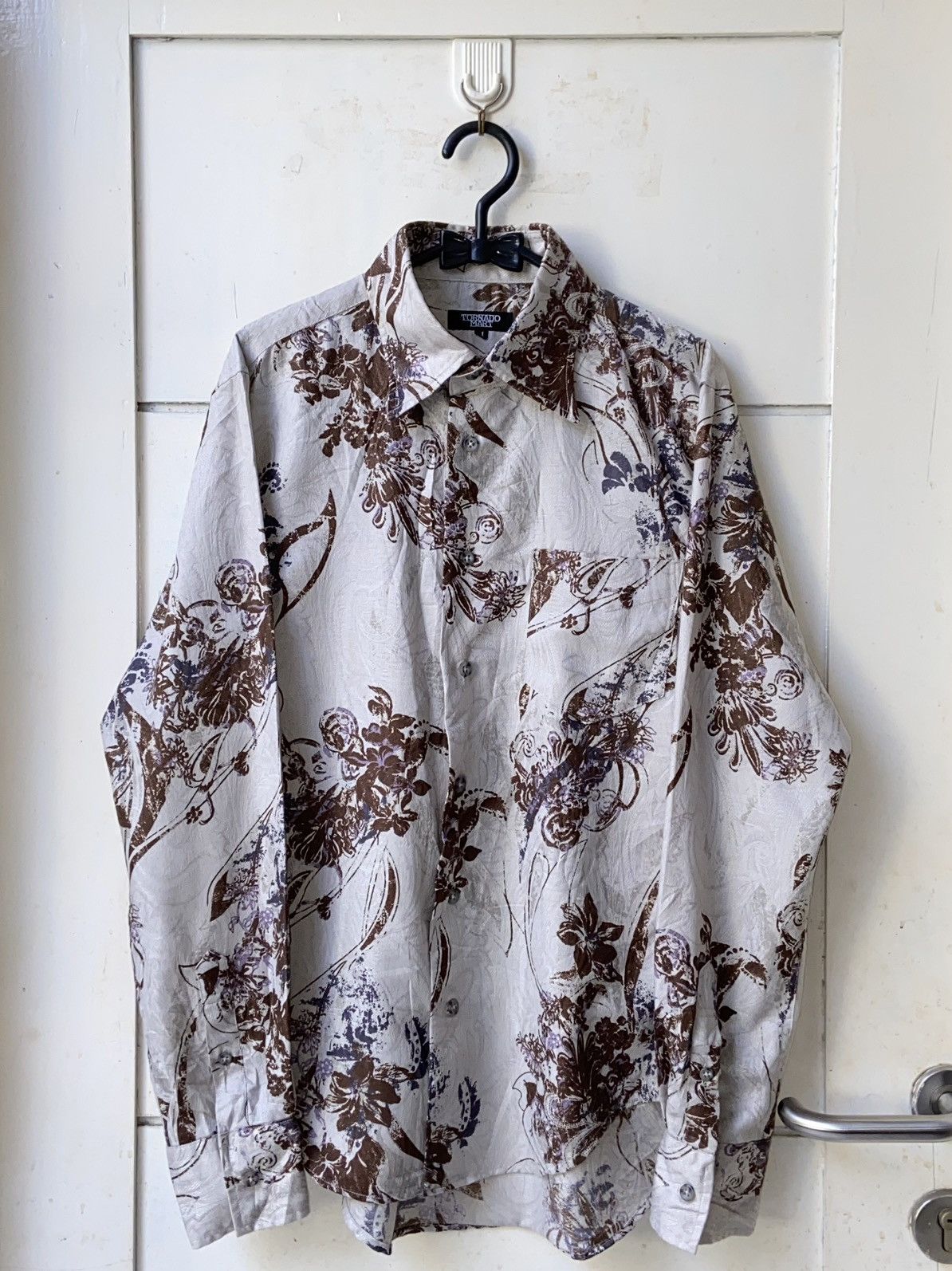 image of Tornado Mart Grey Shirt Floral Pattern, Men's (Size Medium)