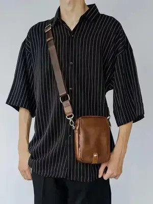 Tote Bag Vintage Shoulder Bag Leather in Brown, Men's