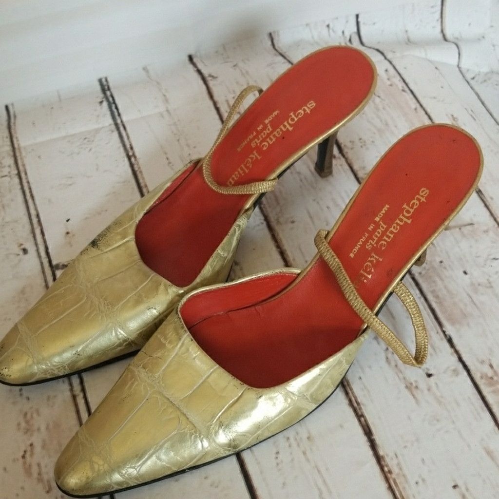 The Unbranded Brand Stephane Kelian Paris point toe sling back gold heels sz 6.5 Size US 6.5 / IT 36.5 - 1 Thumbnail