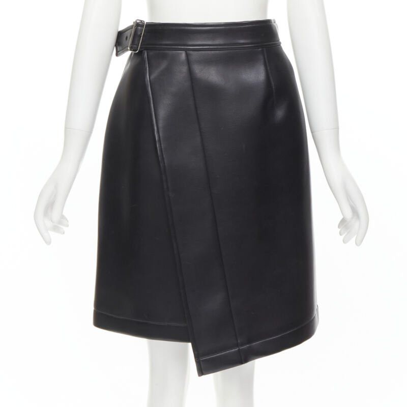 COMME DES GARCONS Vintage black faux leather silver buckle wrap skirt M