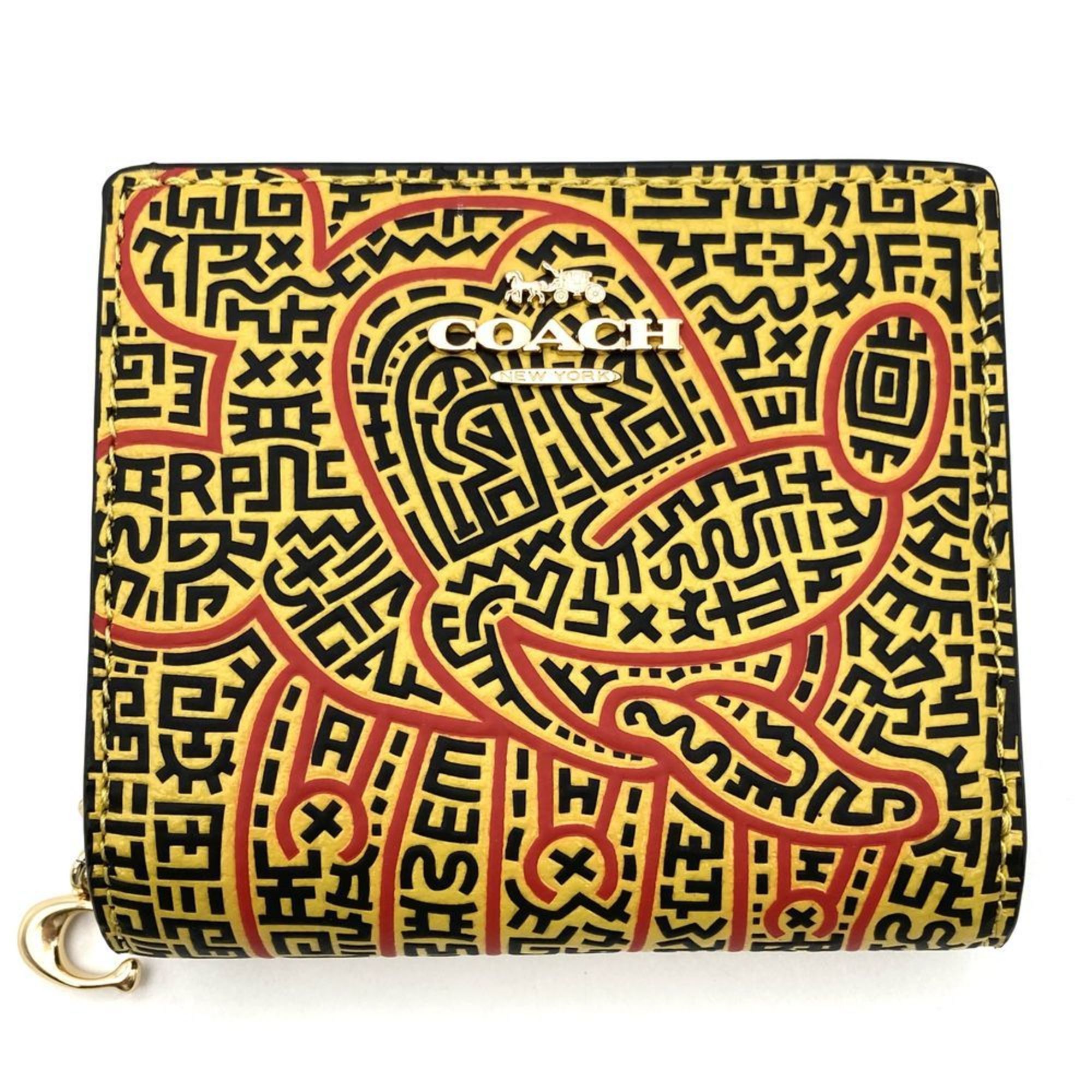 Coach Disney Keith Haring Mickey Mouse Bi-fold Wallet Leather