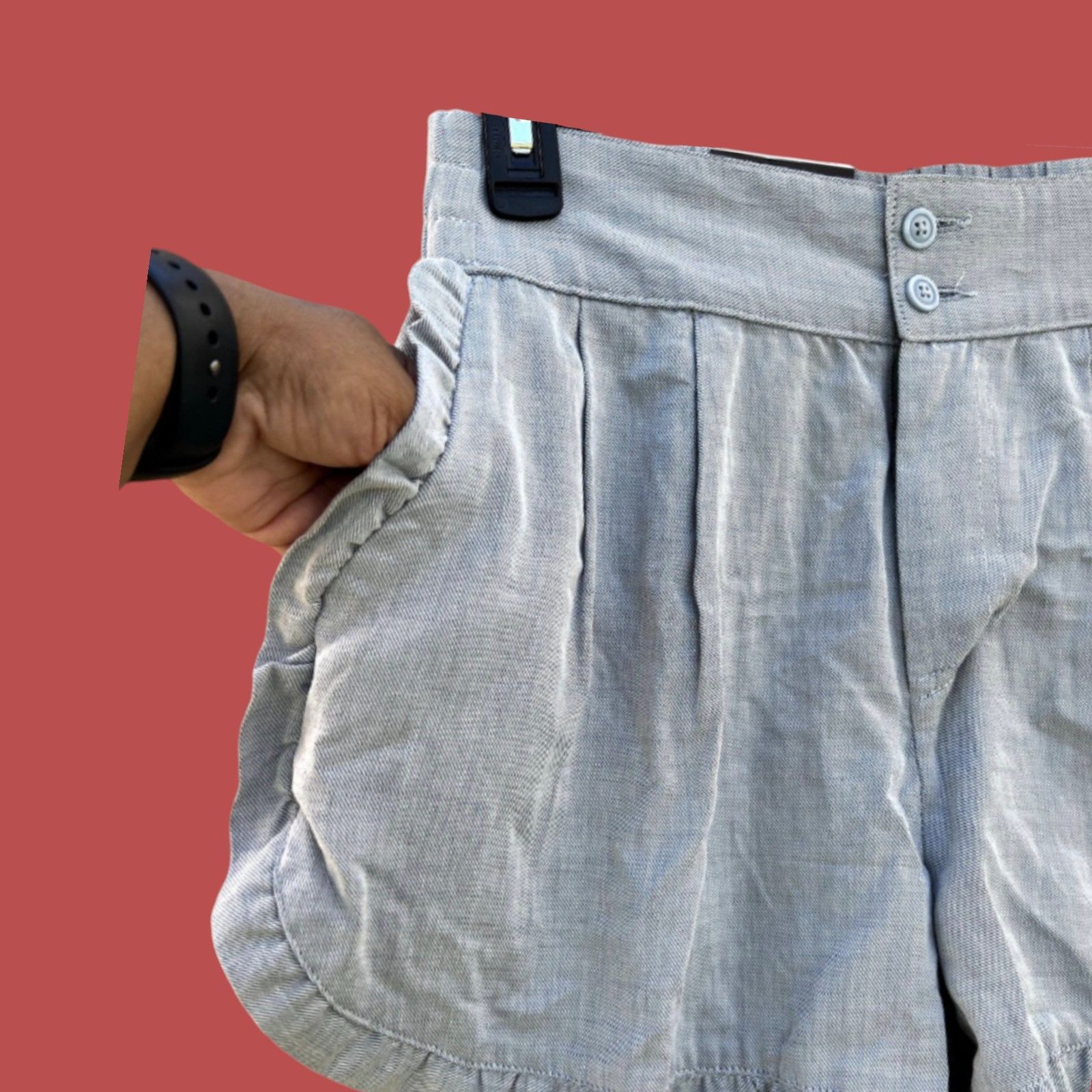 Other Who What Wear - Women's Cotton Shorts Ruffle Edge - Light Bl Size 28" / US 6 / IT 42 - 10 Thumbnail