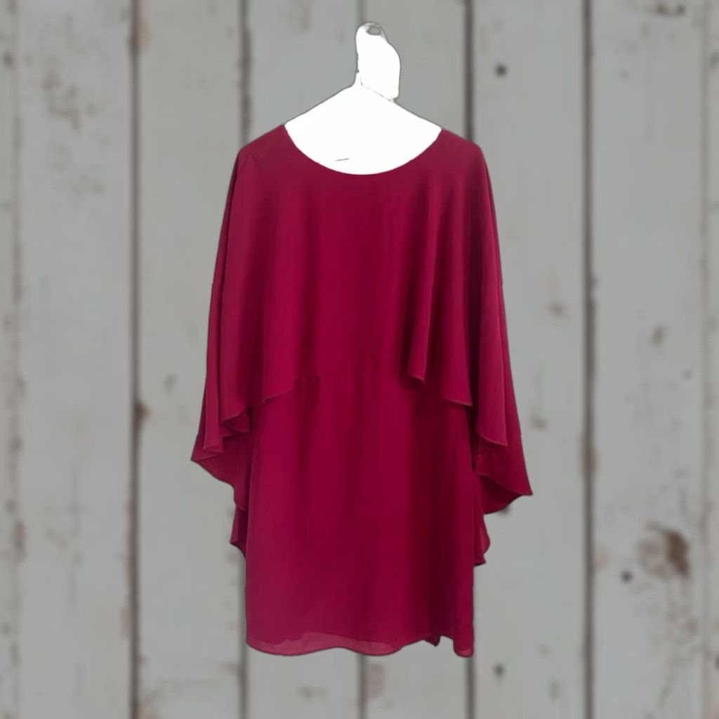 Vintage H HALSTON Dark Pink Wild Berry Cape Sleeve Dress 10 Cocktail Wedding Womens Short Sheath New with Tags Size L / US 10 / IT 46 - 1 Thumbnail