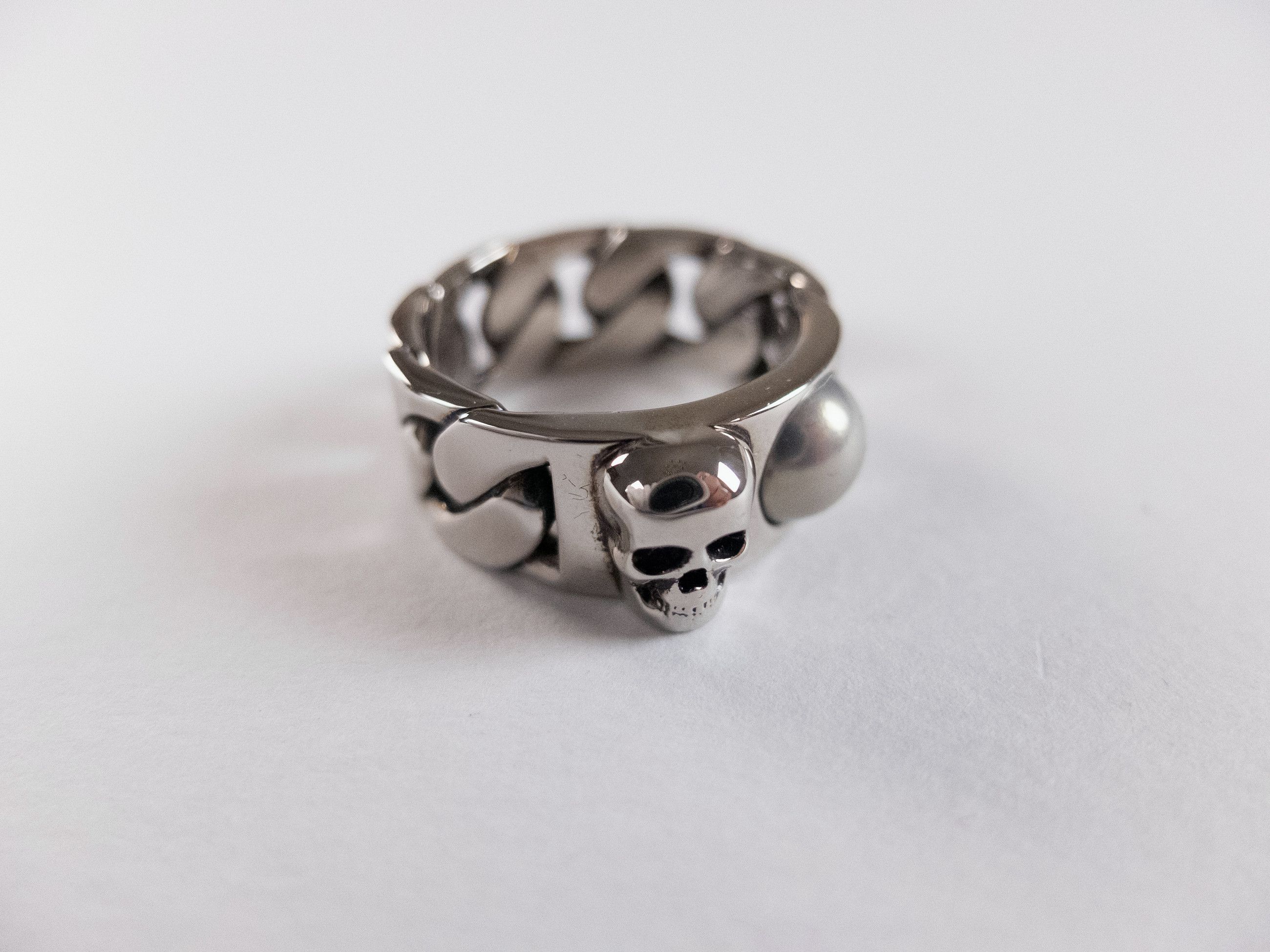 Alexander McQueen ALEXANDER MCQUEEN silver tone Skull chain metal ring 21 9.5 Size ONE SIZE - 2 Thumbnail