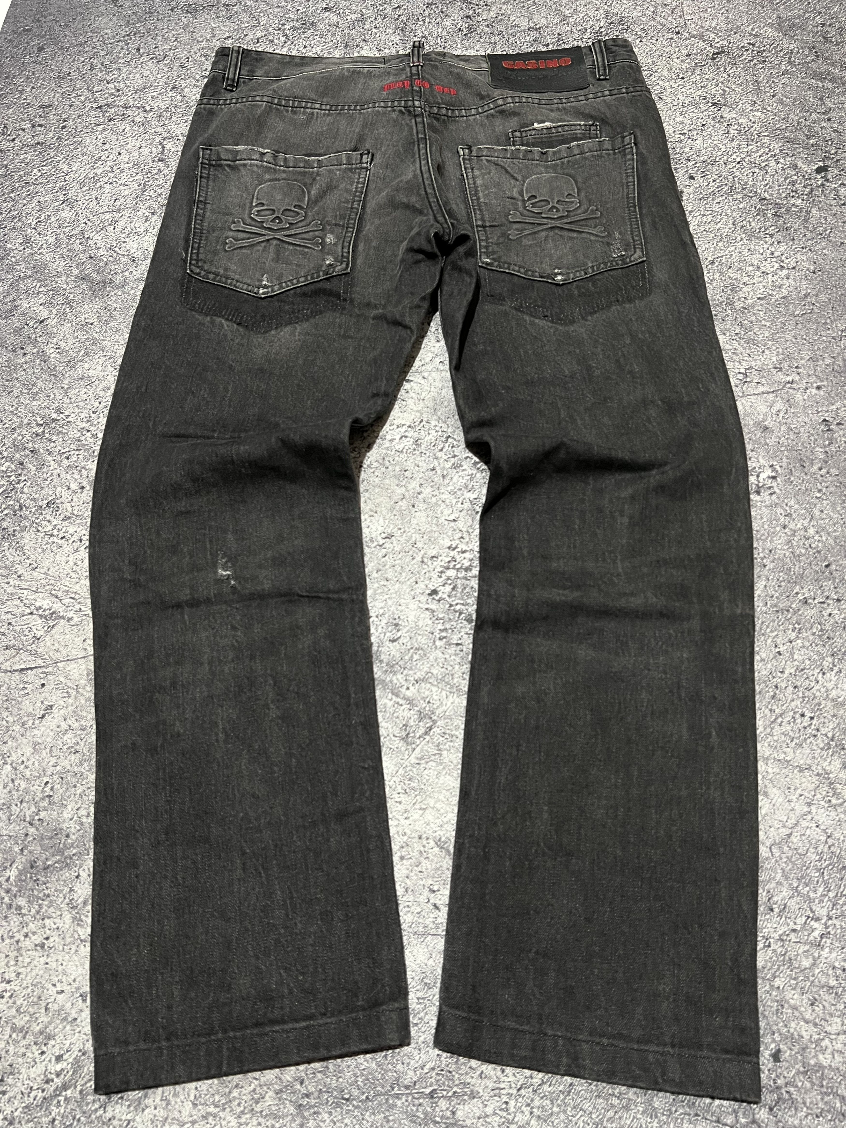 If Six Was Nine × Le Grande Bleu (L.G.B.) 2000s Philipp Plein Studded Skull Poem Wash Jeans y2k style Size US 34 / EU 50 - 2 Thumbnail