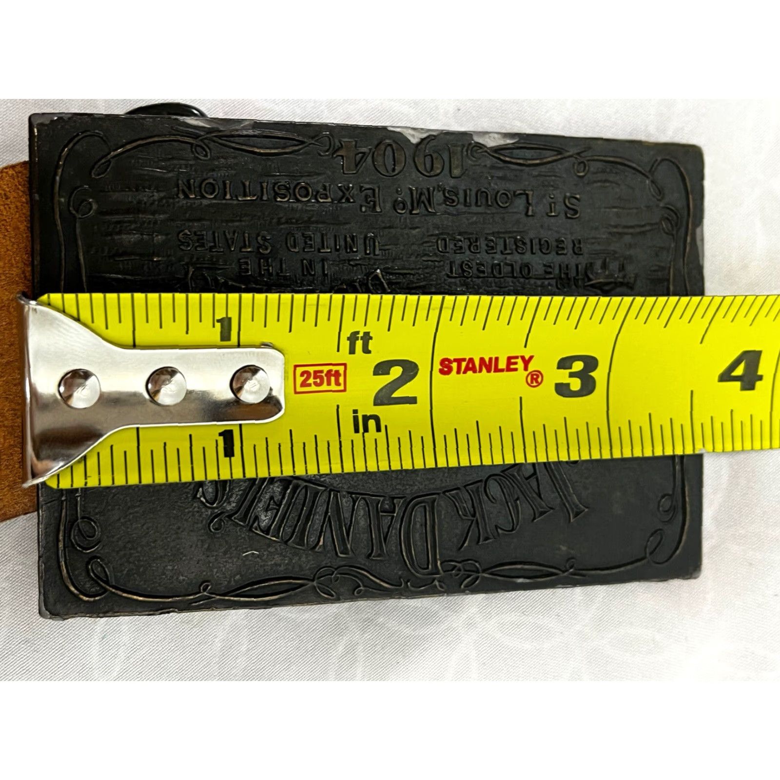 Vintage Mens Leather Belt, Jack Daniels Buckle, Brown, 36-40", Brown Leather Belt Mens Size ONE SIZE - 8 Thumbnail
