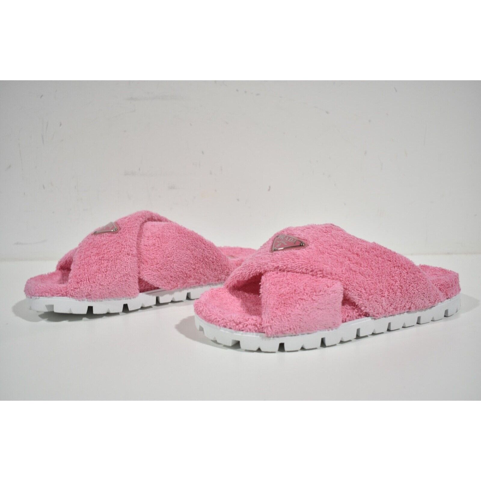 Prada Prada Terry Pink Triangle Logo Criss Cross Strap Sandal Size US 10.5 / IT 40.5 - 10 Thumbnail