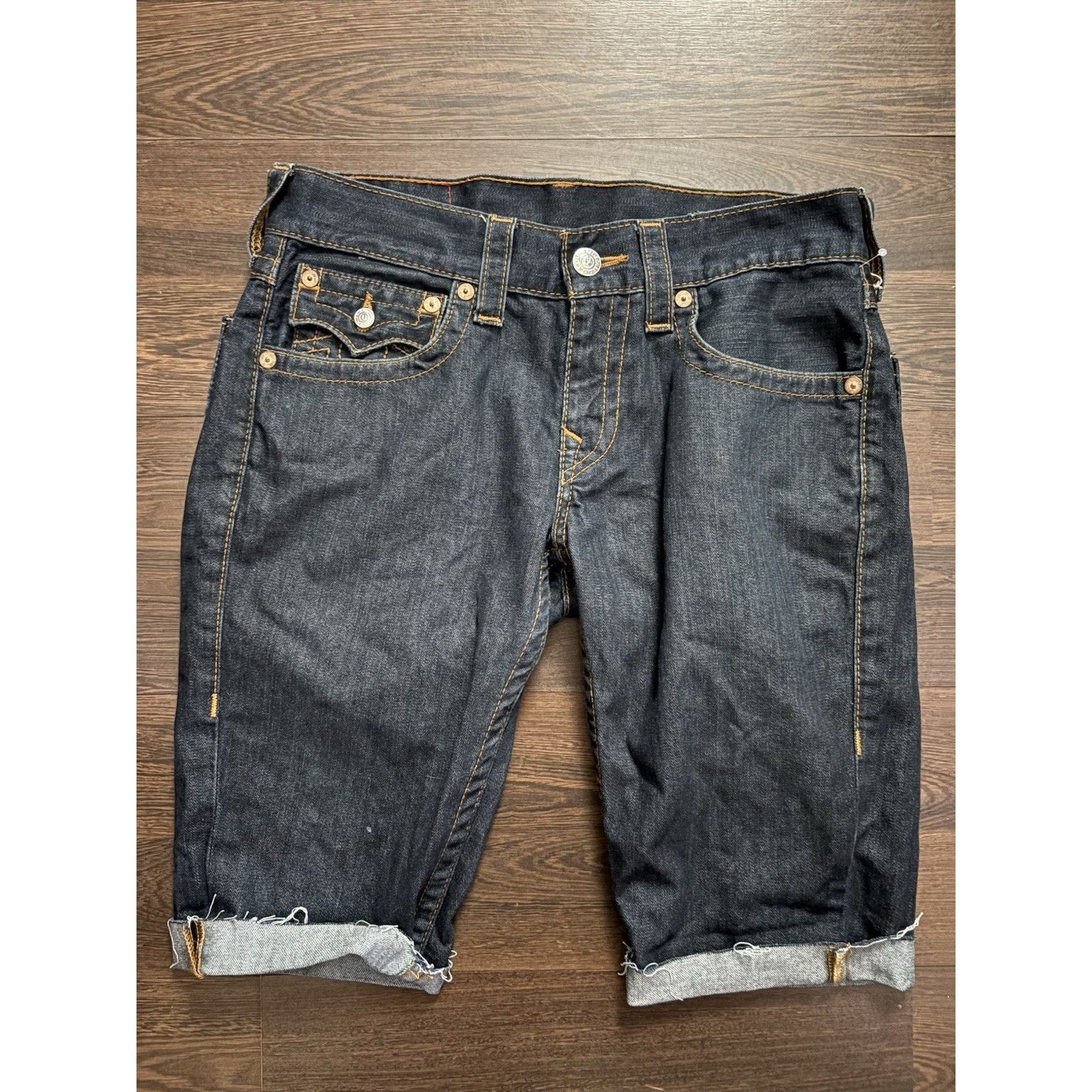 True Religion Shorts Mens 30 Blue Straight Flap Pocket Bermu