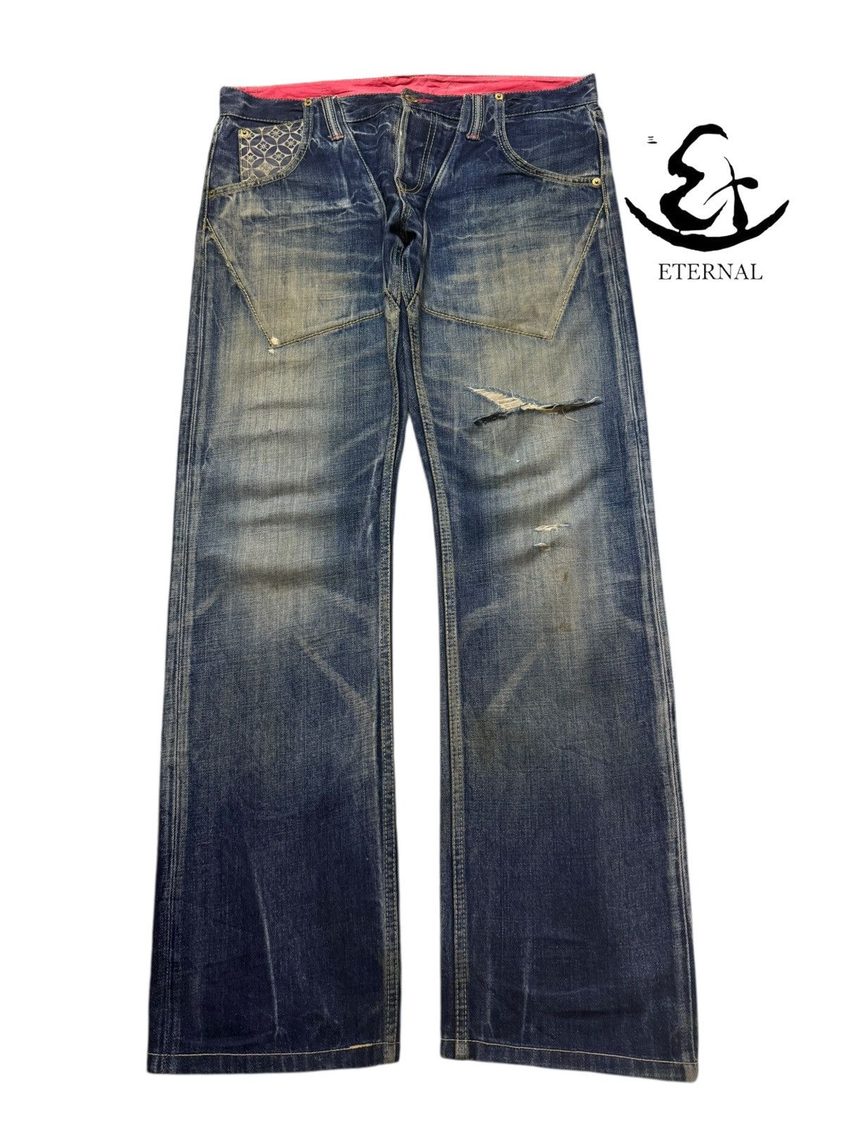 Eternal Vintage Japan Eternal Mud Wash Faded Whisker Straight Leg Size US 35 - 1 Thumbnail