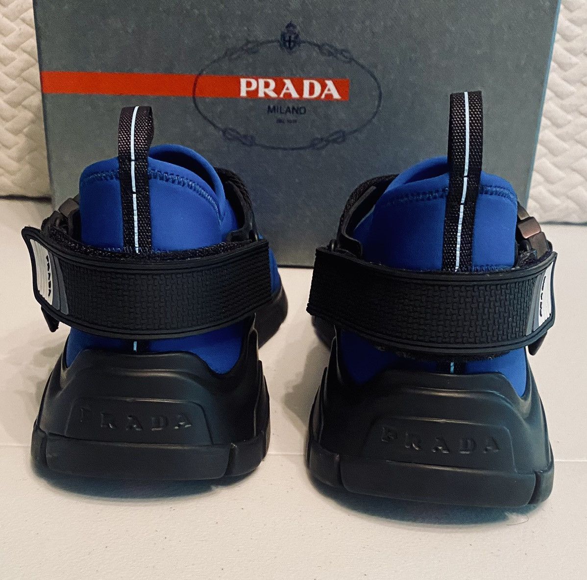 Prada Prada 🇮🇹 Bluette/Nero Neoprene 6 Metal Techno Sneakers 9 NEW Size US 9 / EU 42 - 5 Thumbnail