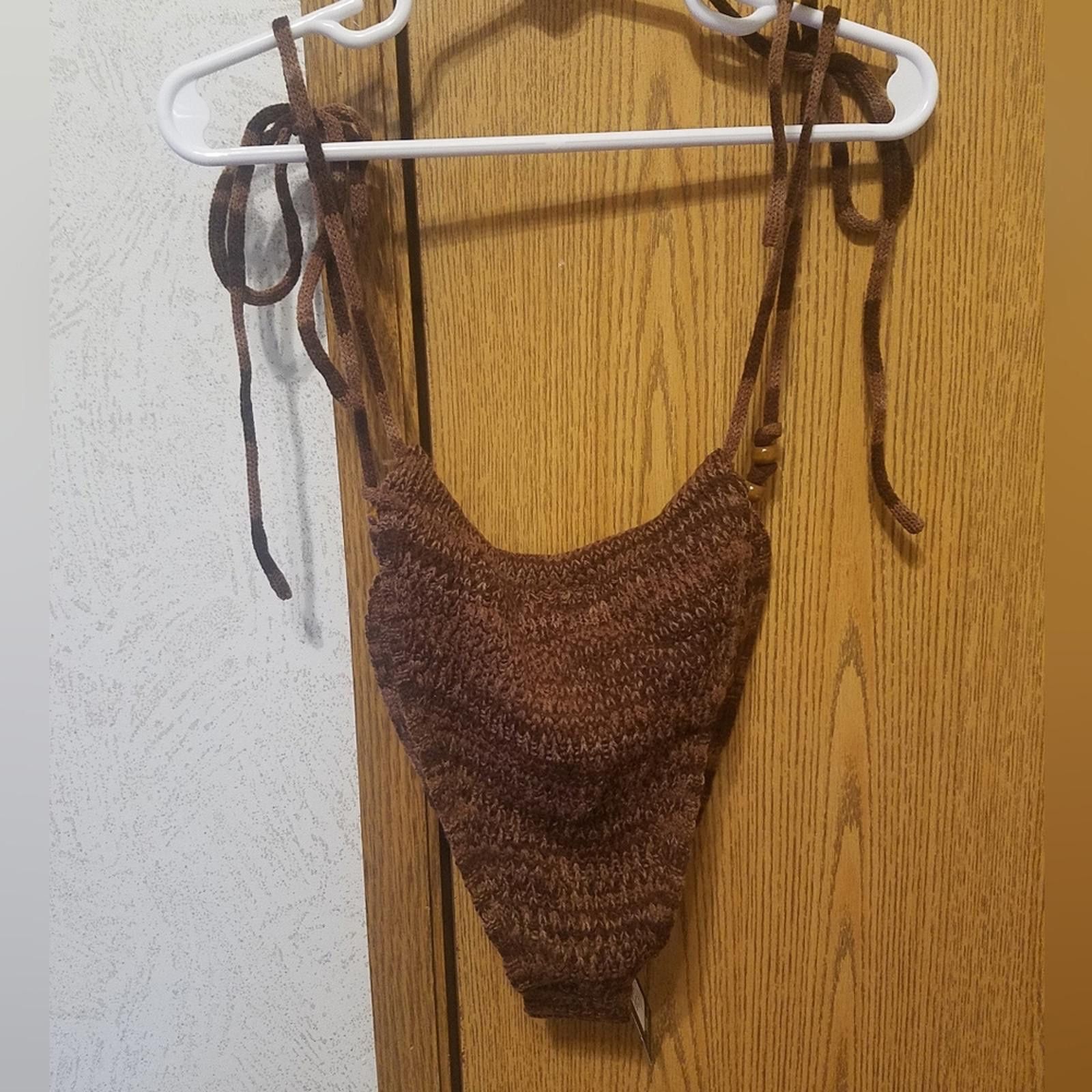 Designer NWT PrettyLttleThing Crochet Brown Bikini Bottom Size Medium Size ONE SIZE - 2 Thumbnail