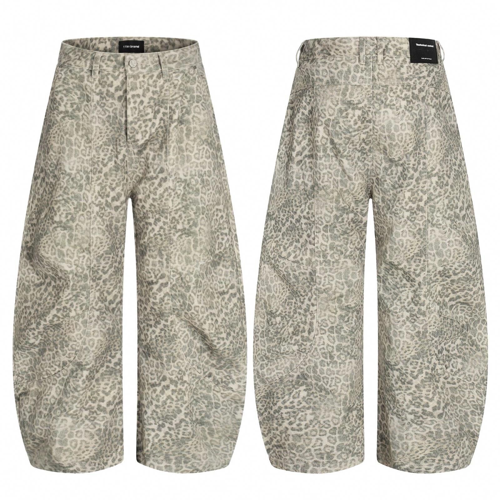 Japanese Brand Beige Leopard Print Baggy Wide Leg Pants, Casual Trousers Size US 32 / EU 48 - 4 Thumbnail