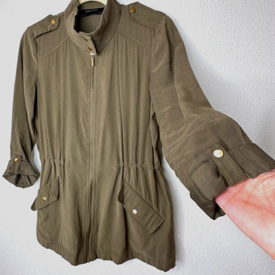 Zara Zara Green 3/4 Cuff Sleeve Collared Cinch Waist Jacket XS Size XS / US 0-2 / IT 36-38 - 1 Thumbnail
