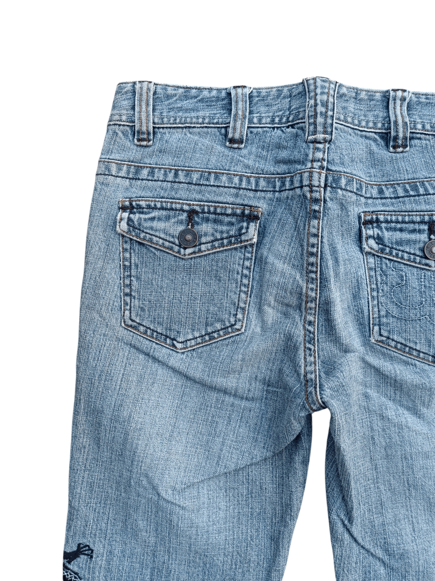 If Six Was Nine × Japanese Brand INSANE Vintage Embroidered Dragon Tribal Flared Denim Jeans Size US 28 / EU 44 - 17 Thumbnail