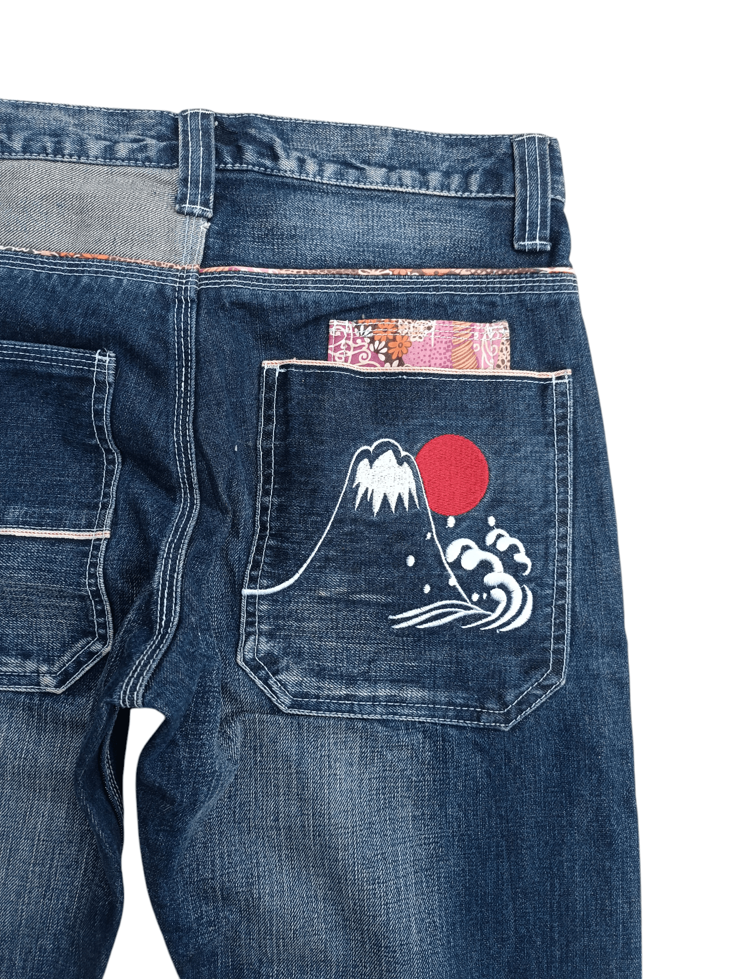 Japanese Brand NAMISATSU Faded Whiskers Embroidery Selvedge Jeans Size US 31 - 4 Thumbnail