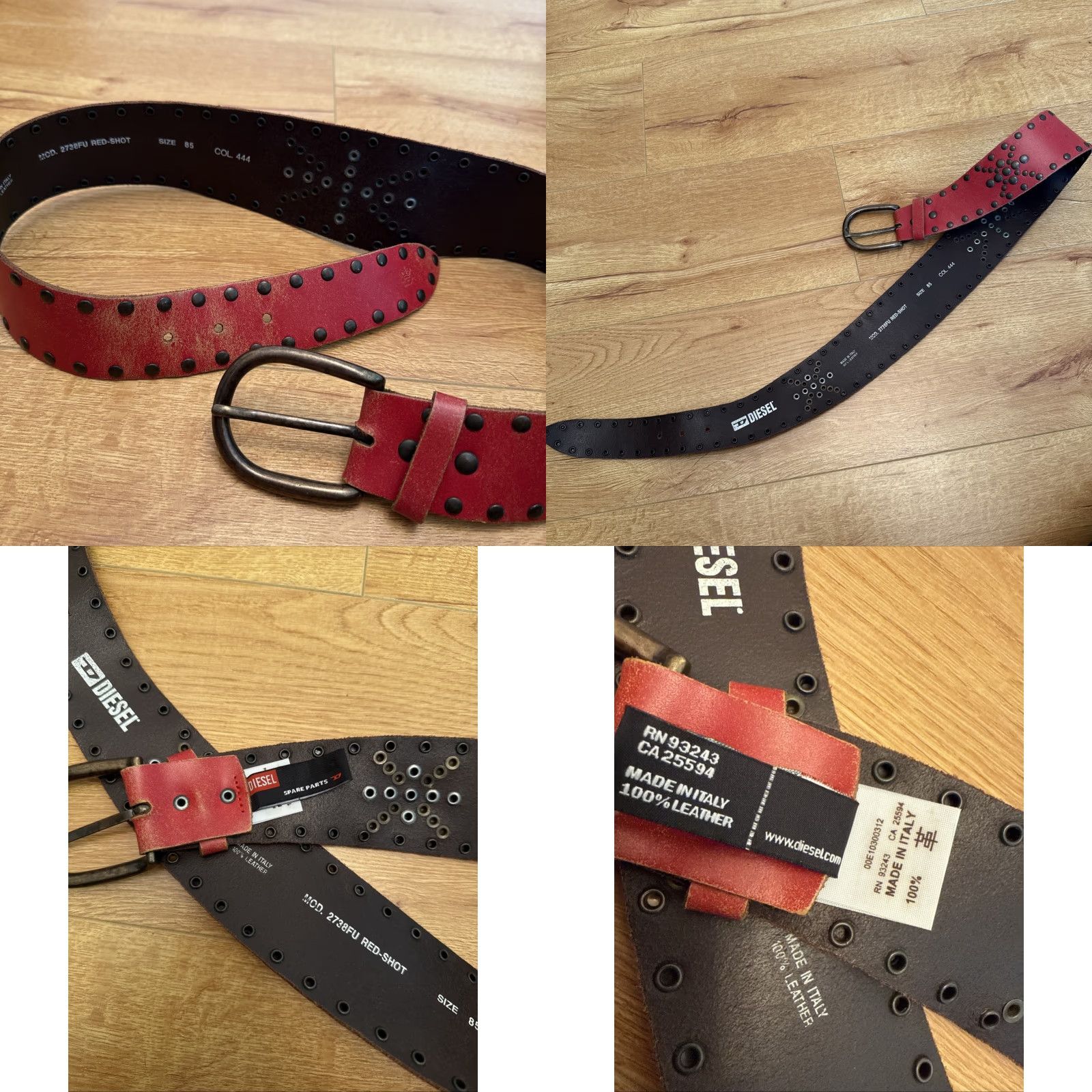 Diesel VINTAGE Women Diesel Red Leather Belt Studded Y2K Punk Rock Size M Italy Rare Size ONE SIZE - 8 Thumbnail
