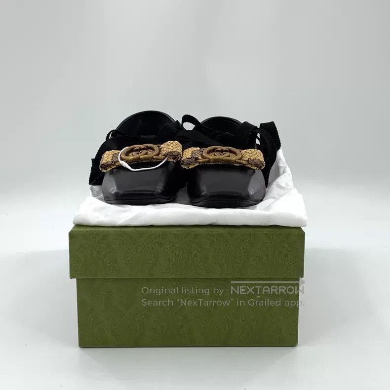 Gucci Gucci Black leather double G logo one-pedal casual flat sh Size US 6.5 / IT 36.5 - 8 Thumbnail