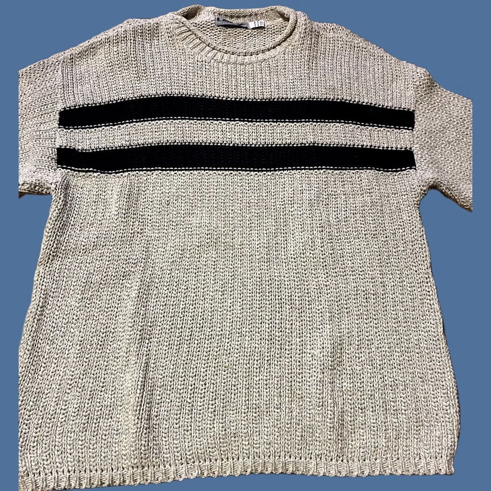 Savane VINTAGE Lavane Sweater Men’s Large Beige Blue 90s Stripes Crew Neck Knit Pullover Casual Formal Workwear Oversized Womens Mens Boys Girls Size US L / EU 52-54 / 3 - 1 Thumbnail