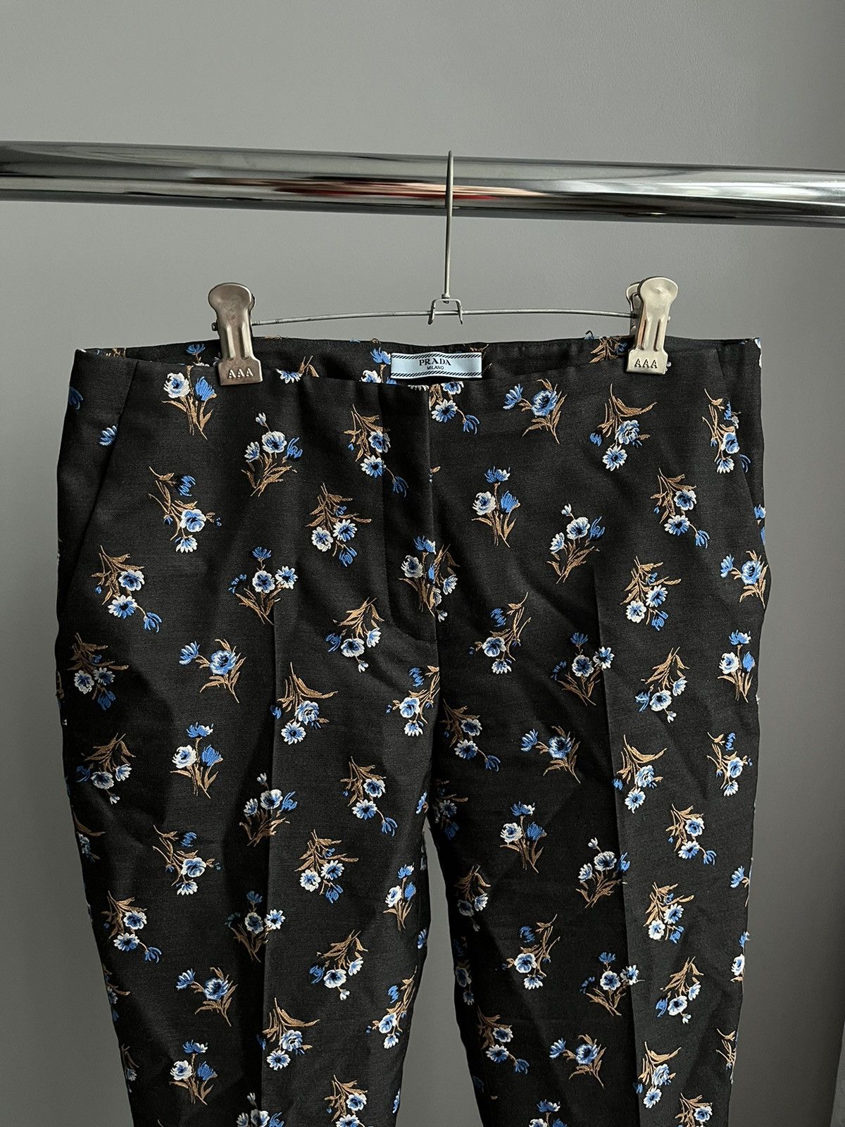 Prada Prada Wool Silk Embroidered Monogram Flowers Chino Pants 42 Size 28" / US 6 / IT 42 - 2 Thumbnail