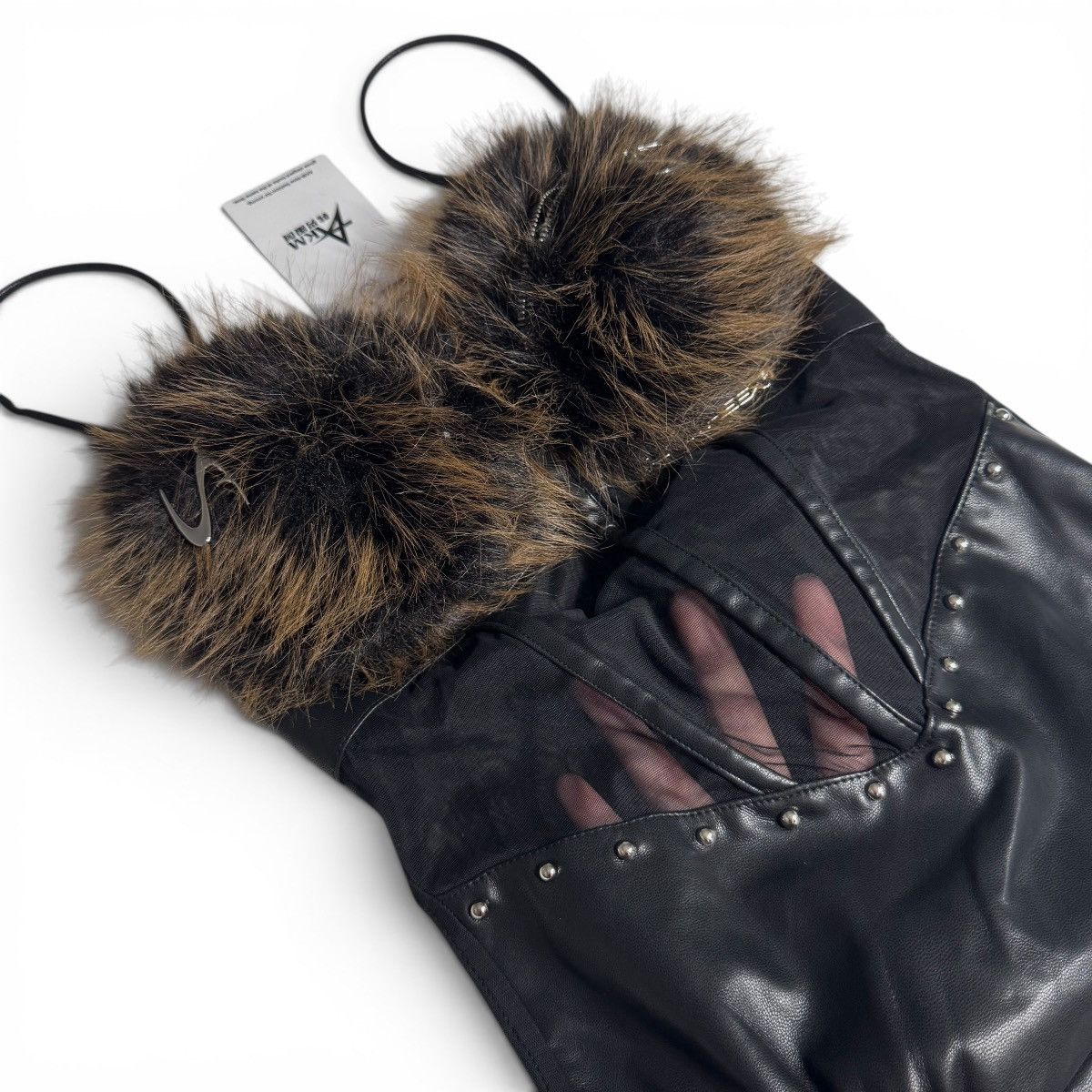 Other Futuristic Faux Fur Leather Corset Bodysuit Silver Hardware Size XS / US 0-2 / IT 36-38 - 2 Thumbnail