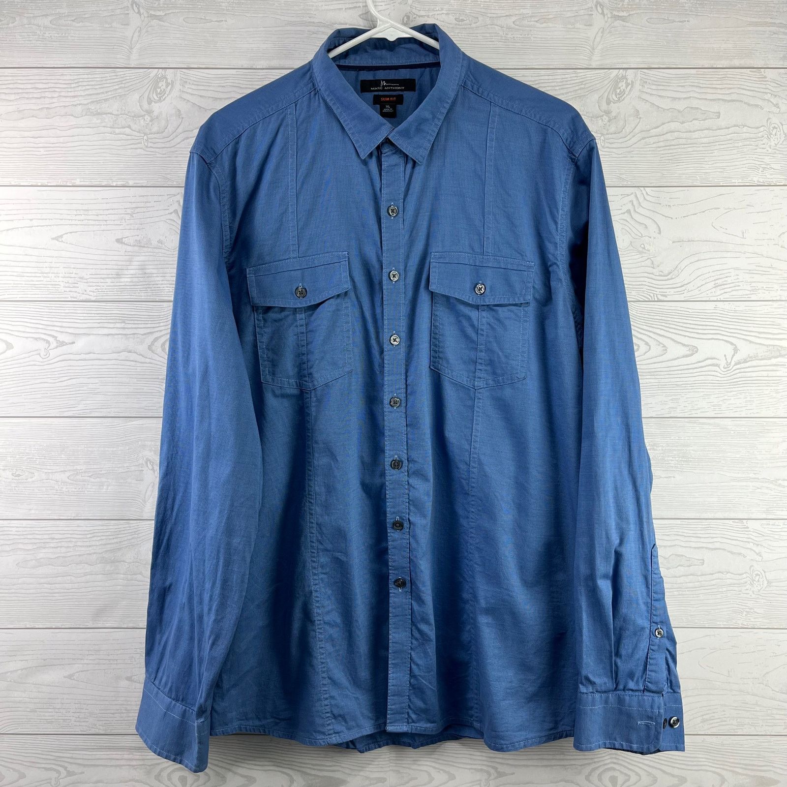 Marc Anthony Marc Anthony Slim Fit Collared Button Down Shirt Blue XL Size US XL / EU 56 / 4 - 1 Thumbnail