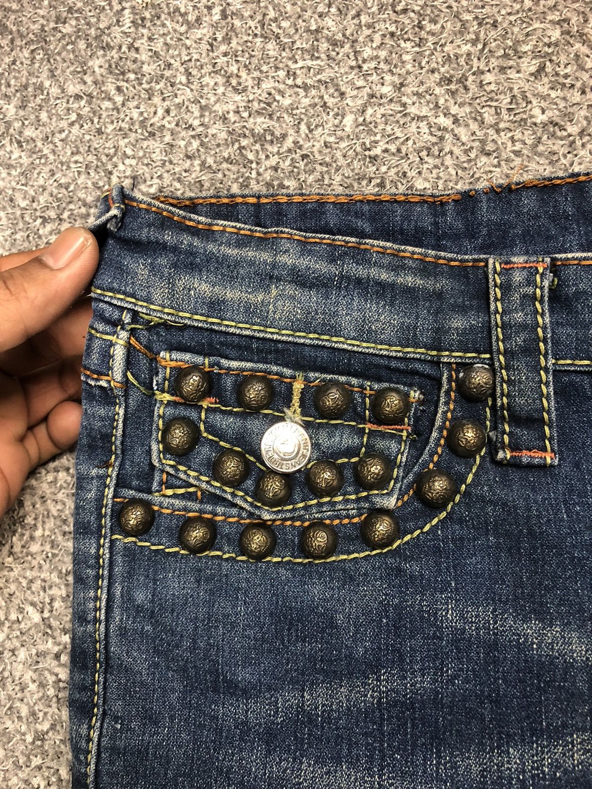 Japanese Brand Vintage True Religion Joey Studded Twisted Flare Jeans Size 32" / US 10 / IT 46 - 9 Thumbnail