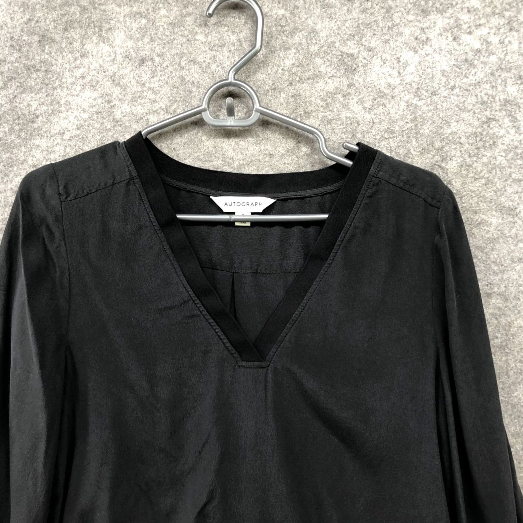 Vintage Autograph 100% Silk Long Sleeve Blouse Womens 4 (S) UK 8 Black V-Neck Shirt Blouse Womens Regular Modern Basic/Silk/Black/V-Neck Size S / US 4 / IT 40 - 3 Thumbnail