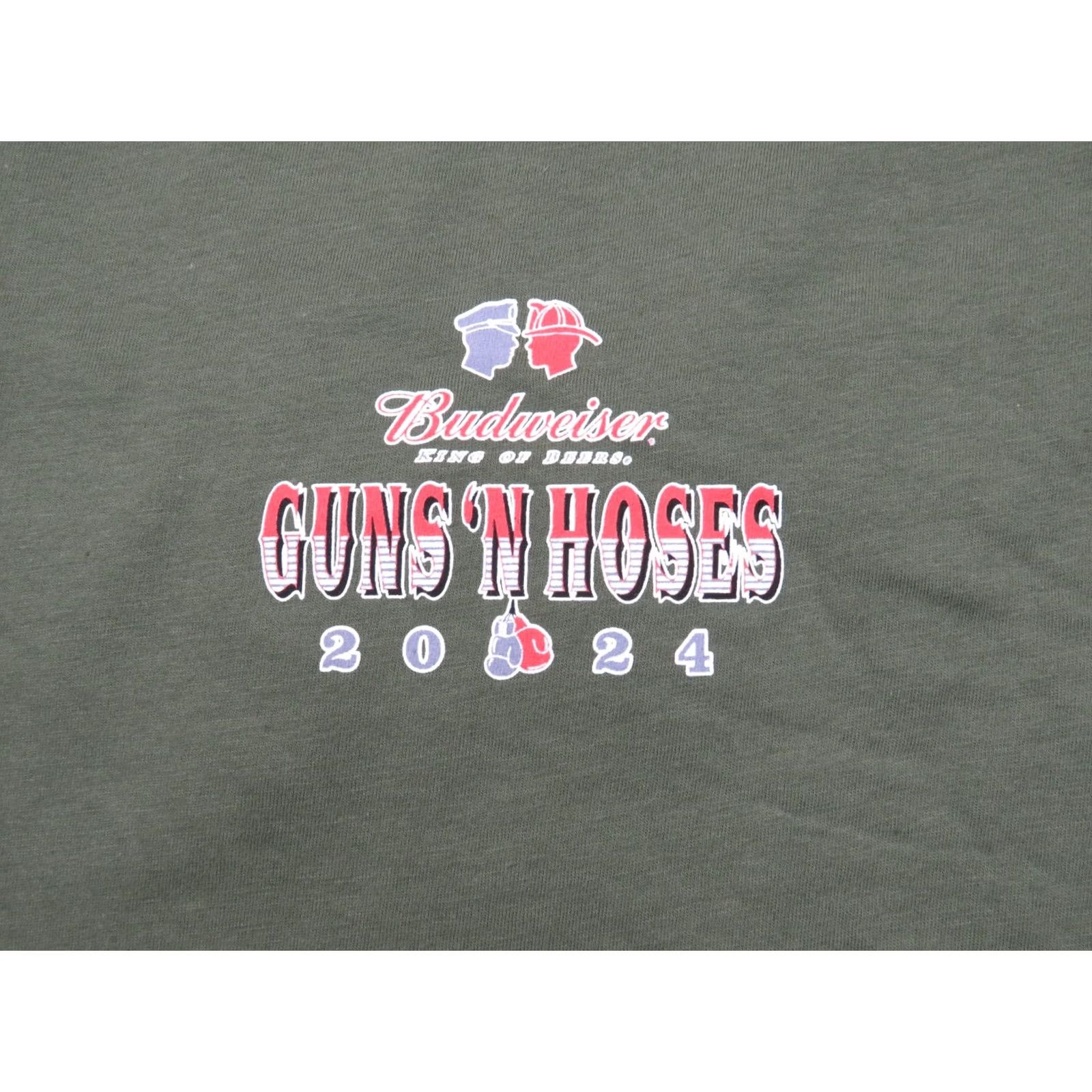 Budweiser Budweiser Guns N Hoses T-Shirt Green XL Men Crew Neck Long Sleeve Graphic Print 2024 Box St Louis Boxing Police Firefighter Regular Cotton Size US XL / EU 56 / 4 - 5 Thumbnail