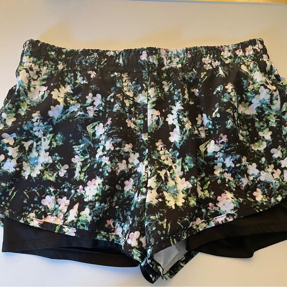Designer RBX Athletic Workout Lined Floral Shorts Green Blue Large Size 27" / US 4 / IT 40 - 3 Thumbnail