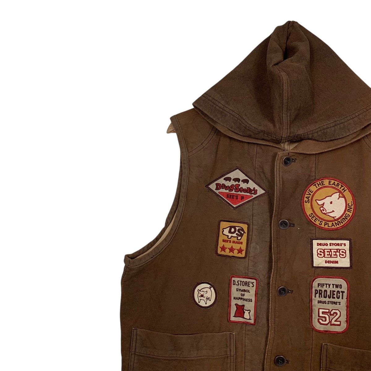 Japanese Brand DRUG STORE’S Patches Logo Hooded Button Vest #2828-C127 Size US M / EU 48-50 / 2 - 3 Thumbnail