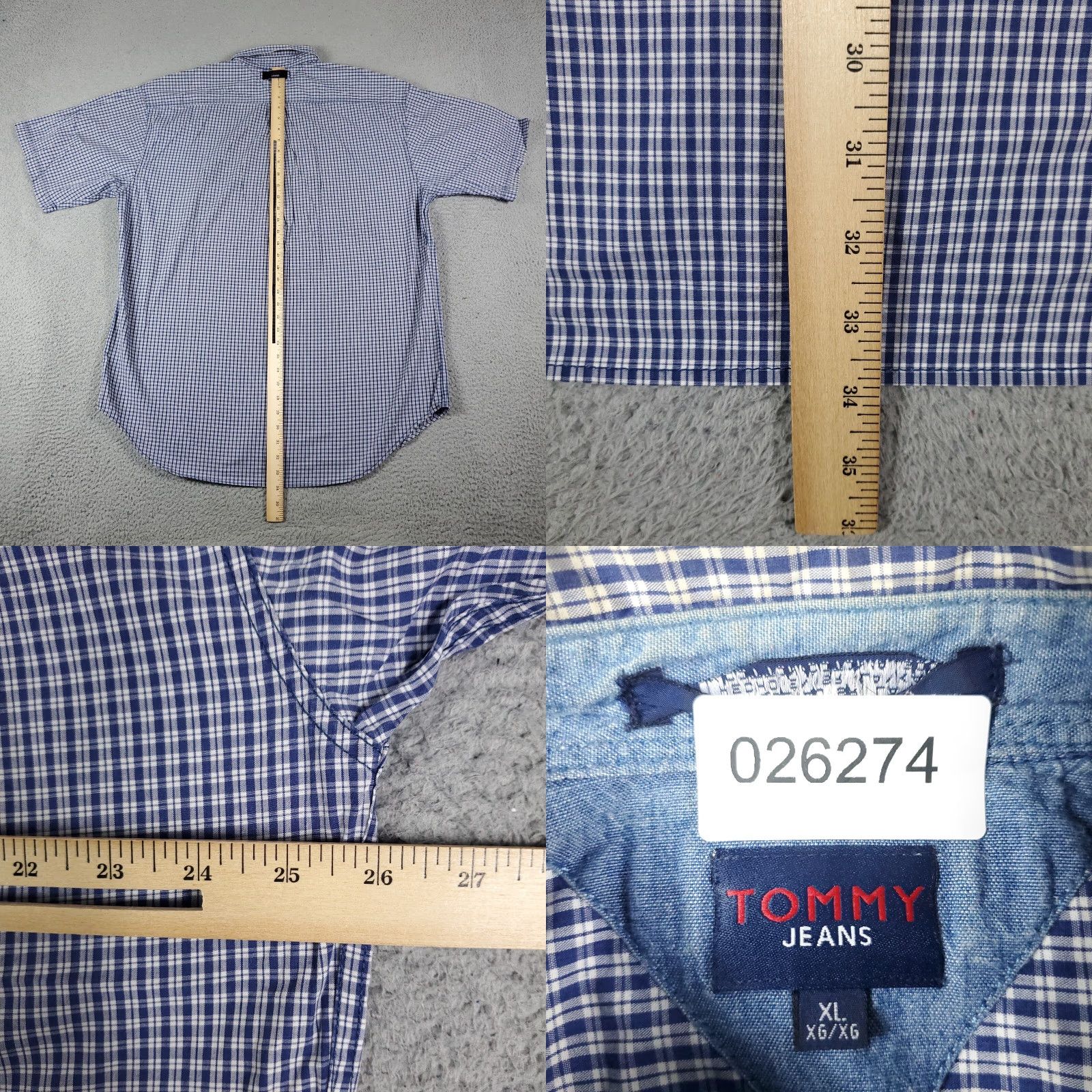 Tommy Hilfiger VINTAGE Tommy Hilfiger Shirt Mens XL Blue Plaid Casual Button-Up Short Sleeve, Regular Fit, Cotton, Button-Front, Classic American Style (Mens) Size US XL / EU 56 / 4 - 8 Thumbnail