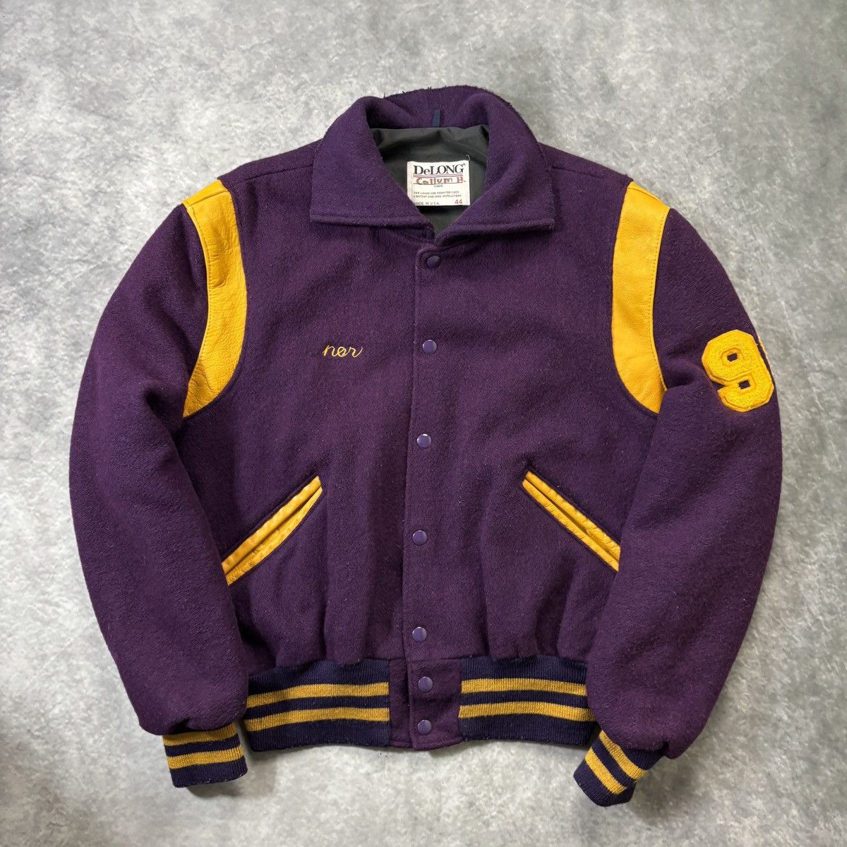 Delong × Vintage 1980s Delong Letterman Vintage Varsity Jacket Wool Bomber Size US S / EU 44-46 / 1 - 11 Thumbnail