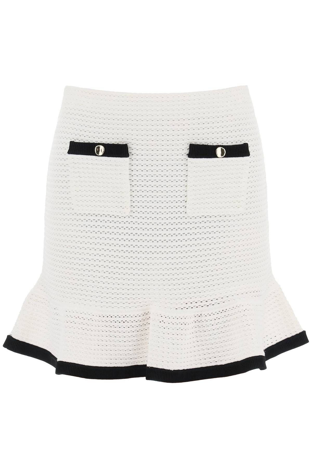 image of Self Portrait Crochet Mini Skirt In in Bianco, Women's (Size 26)