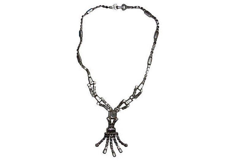 Designer Vintage Costume Blue & White Silver Tone Rhinestone Necklace Size ONE SIZE - 4 Thumbnail