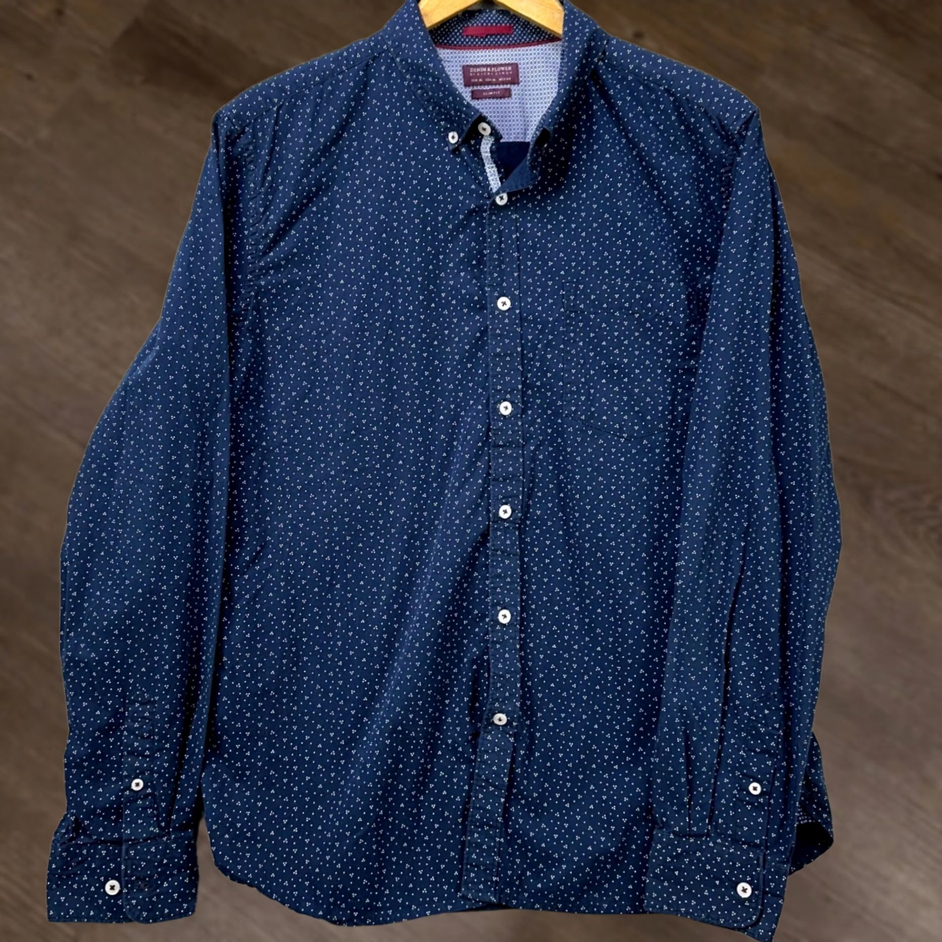 Denime Denim Flower Ricky Singh Shirt Button Down Men XL Blue Dots Slim Fit Short Sleeve Button-Up Casual Shirt Size US XL / EU 56 / 4 - 1 Thumbnail