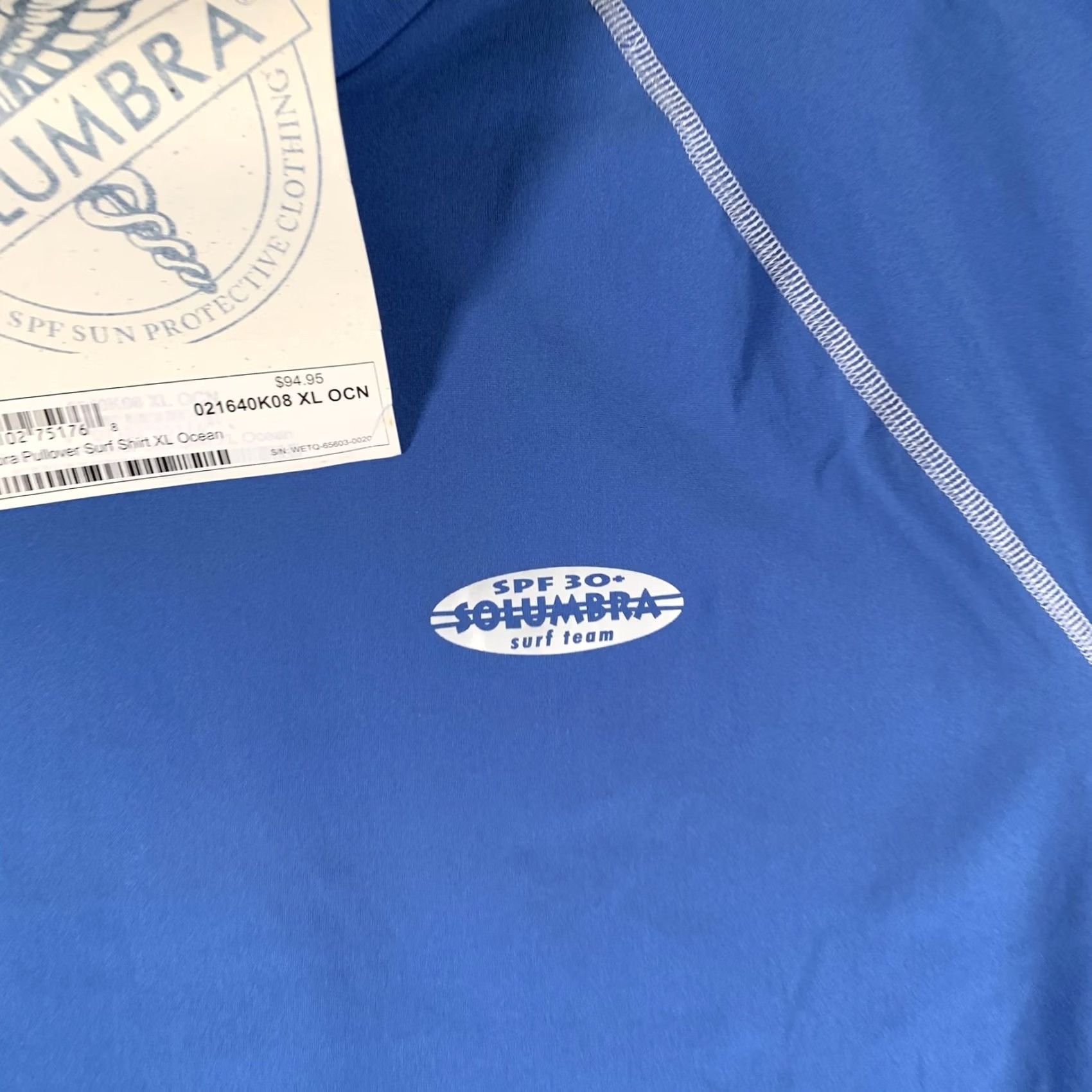 Vintage Solumbra Shirt Mens XL Ocean Blue Mock Neck Long Sleeve SPF 30+ Surf Sun Protection Pullover Raglan Sleeve T-Shirt Nylon Spandex Size US XL / EU 56 / 4 - 4 Thumbnail